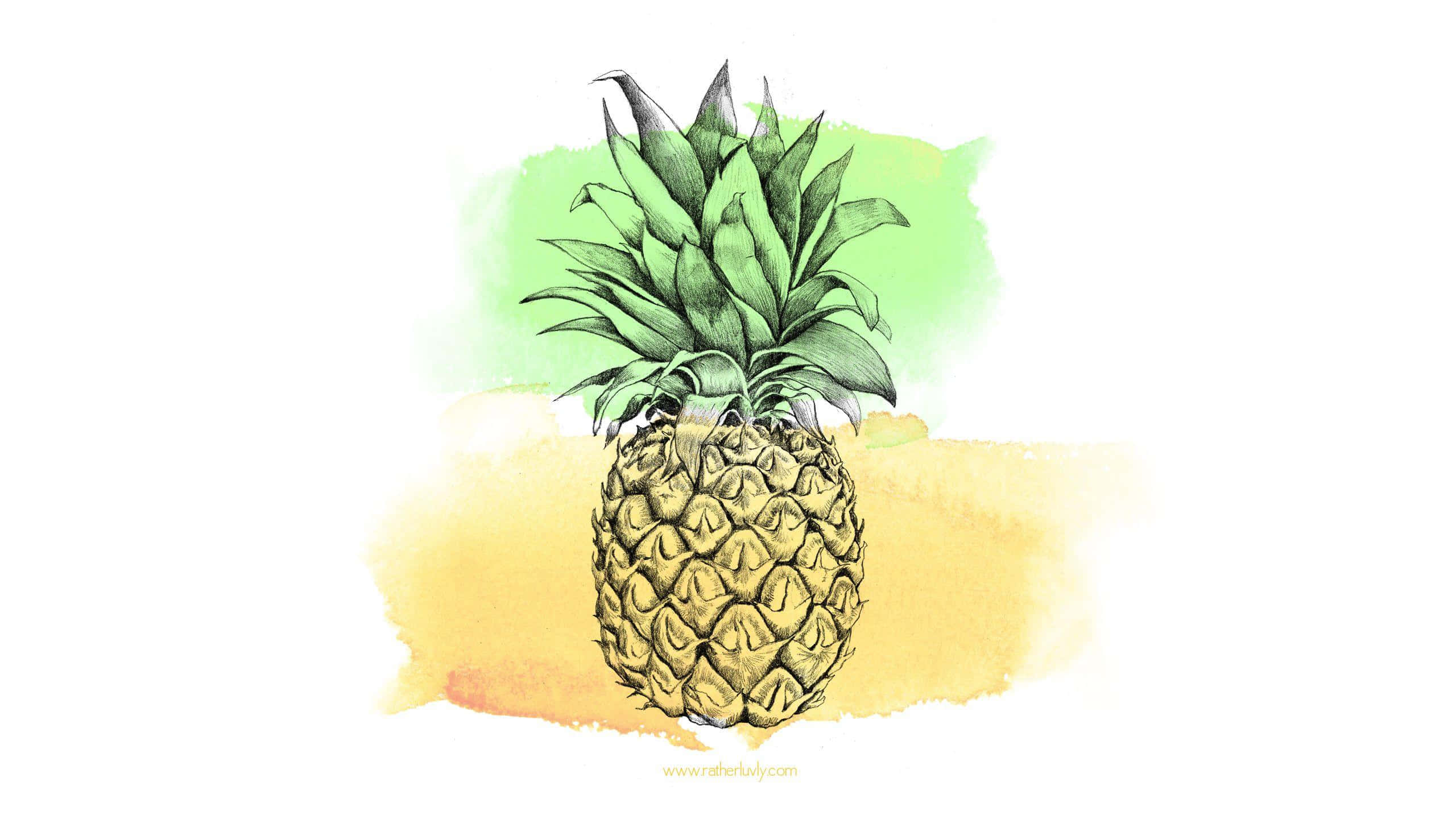 pineapple desktop, watercolor illustration, green crown, 2K Desktop Wallpaper