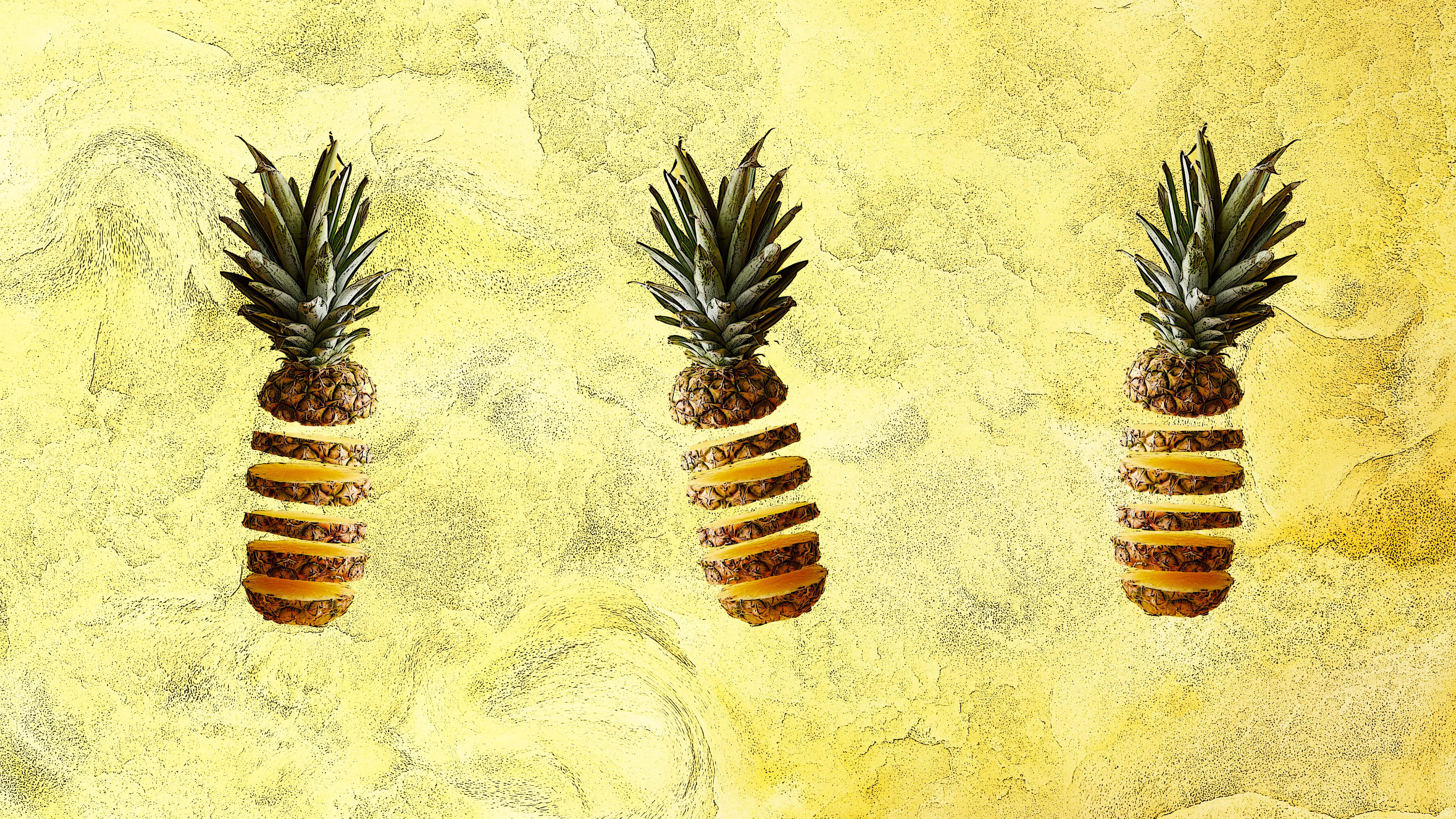 Pineapple 5K Desktop, pineapples, golden-yellow, 5K Desktop Wallpaper