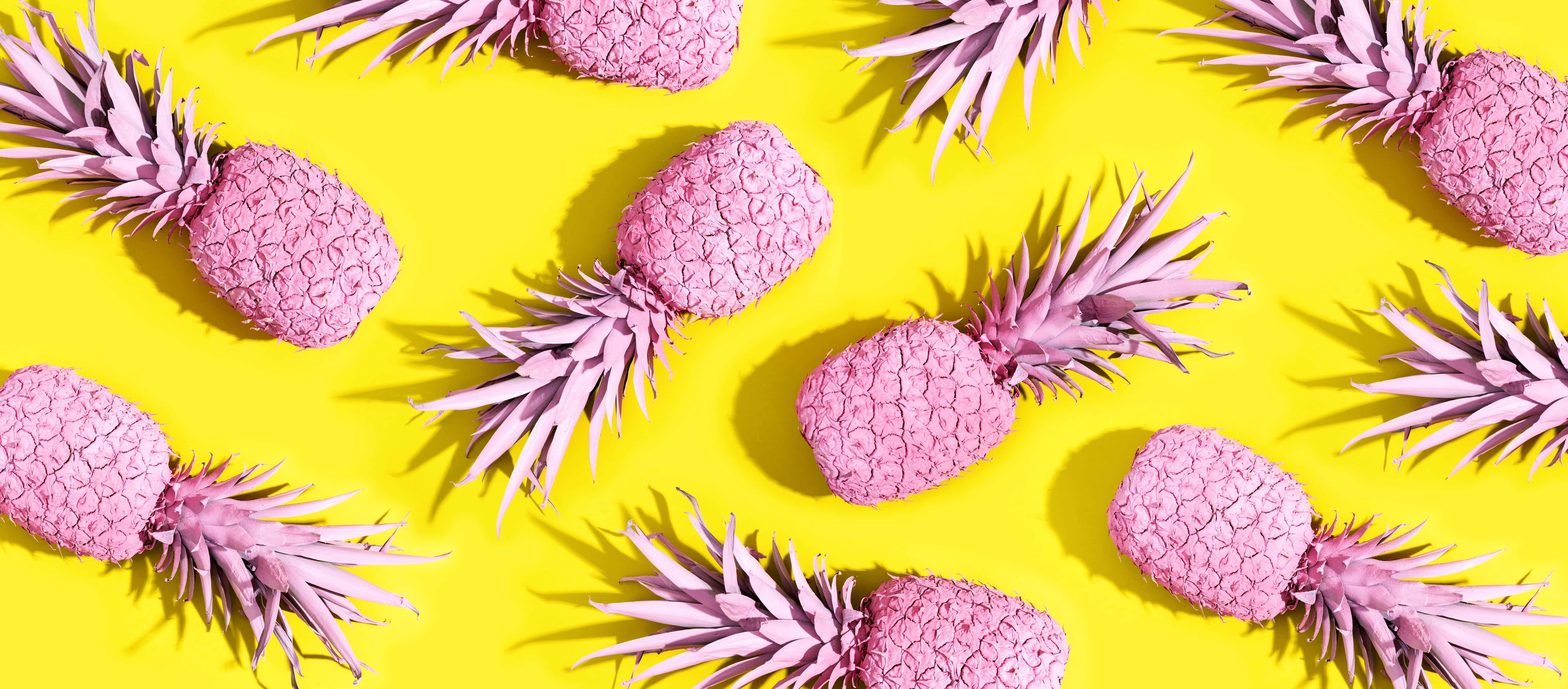Pineapple Desktop, vibrant pink pineapples, bold yellow background, 5K Desktop Wallpaper