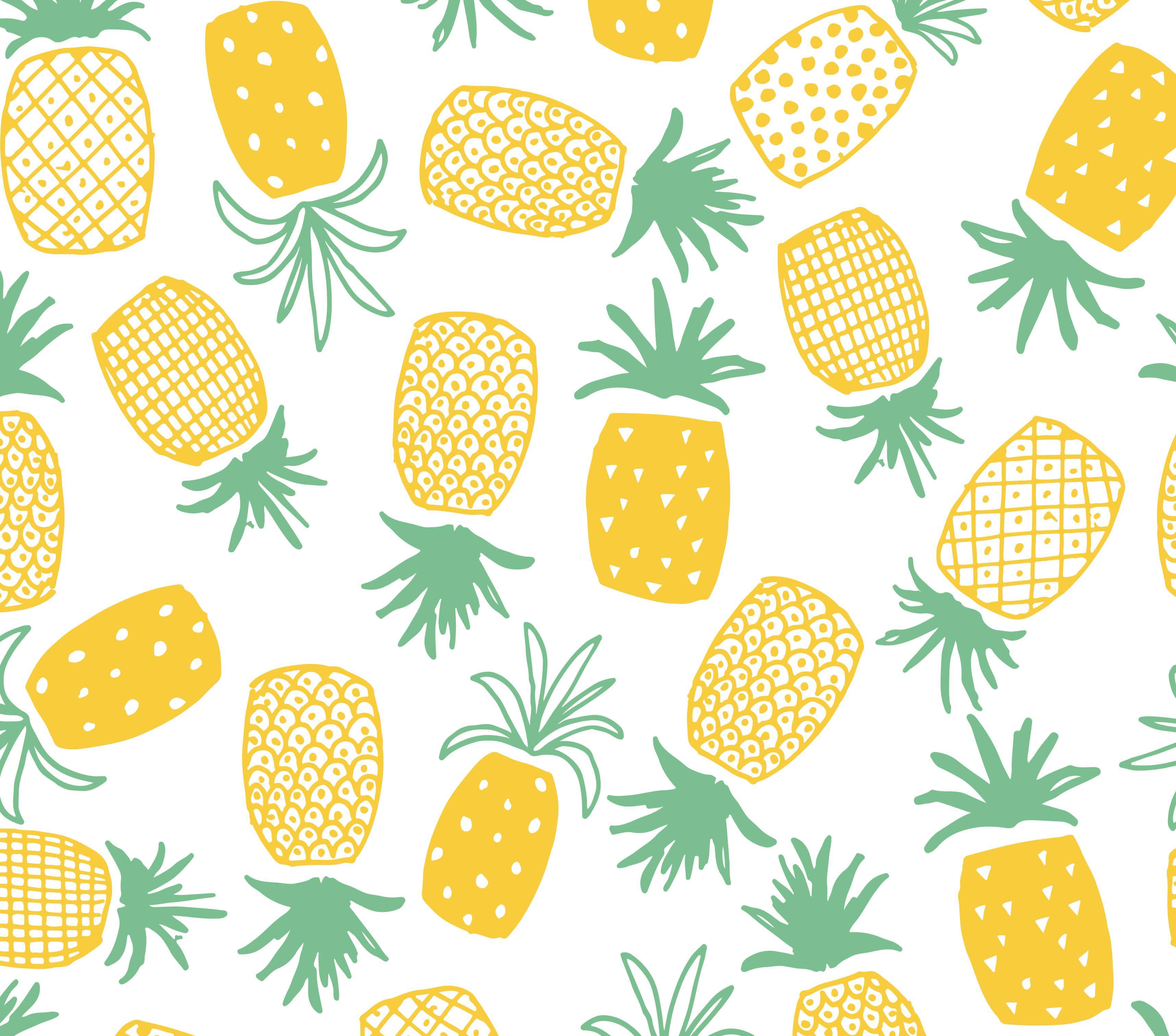 HD Pattern Pineapples, vibrant yellow pineapples, green crowns, 2K Desktop Wallpaper