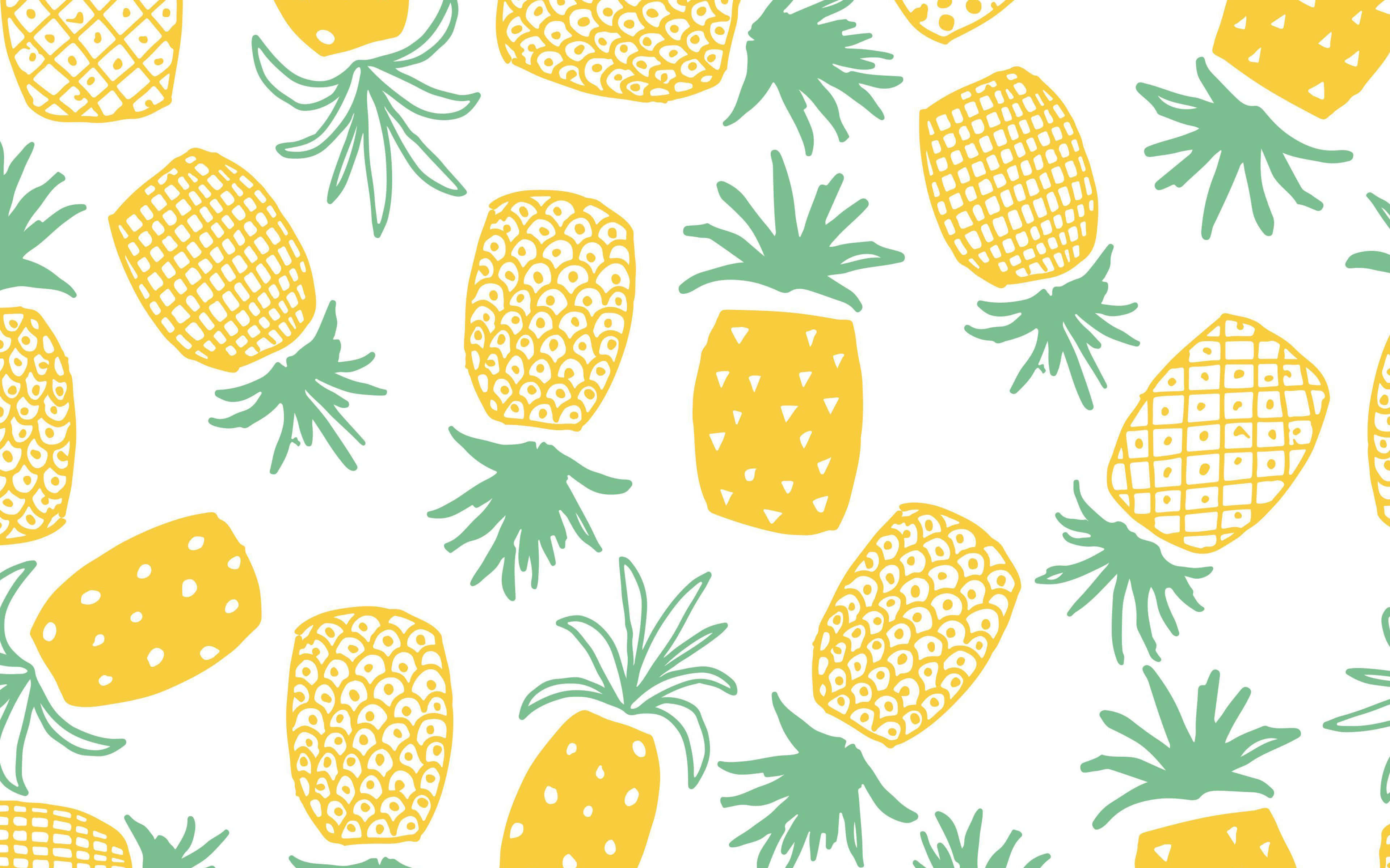 Pineapple Desktop, vibrant yellow, green crowns, 4K Desktop Wallpaper