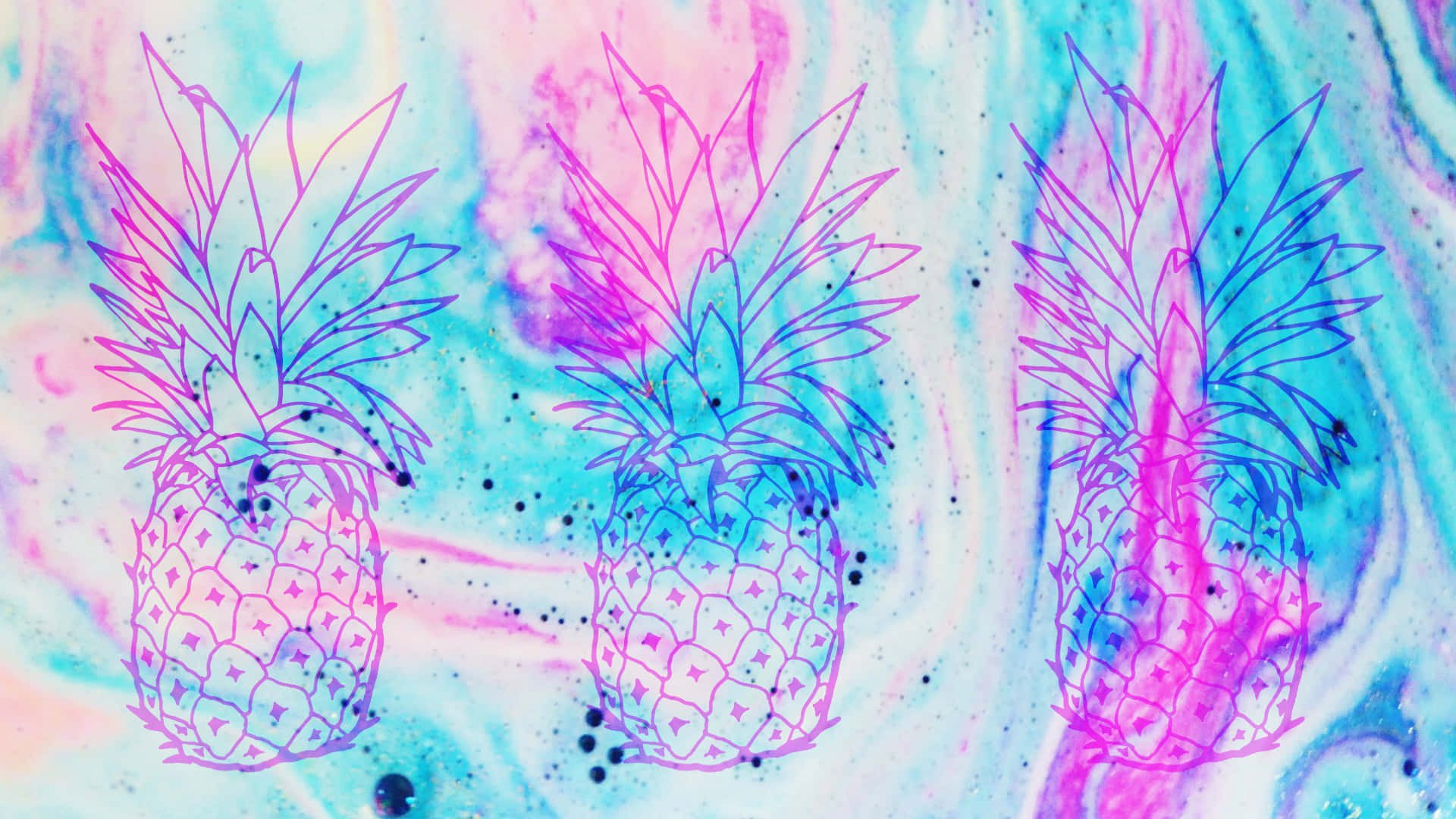 pineapple desktop, three outlined pineapples, swirling pastel background, Full HD Desktop Wallpaper
