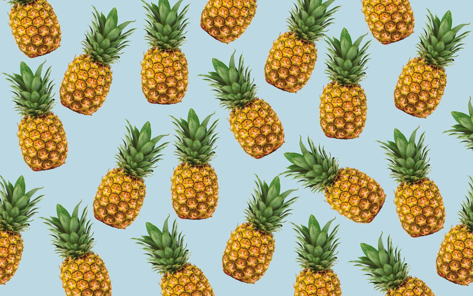 Pineapple on Woodgrain Desktop, golden pineapples, green crowns, Full HD Desktop Wallpaper
