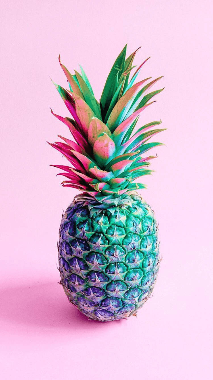 pineapple, pink background, iridescent blue green body, HD Phone Wallpaper