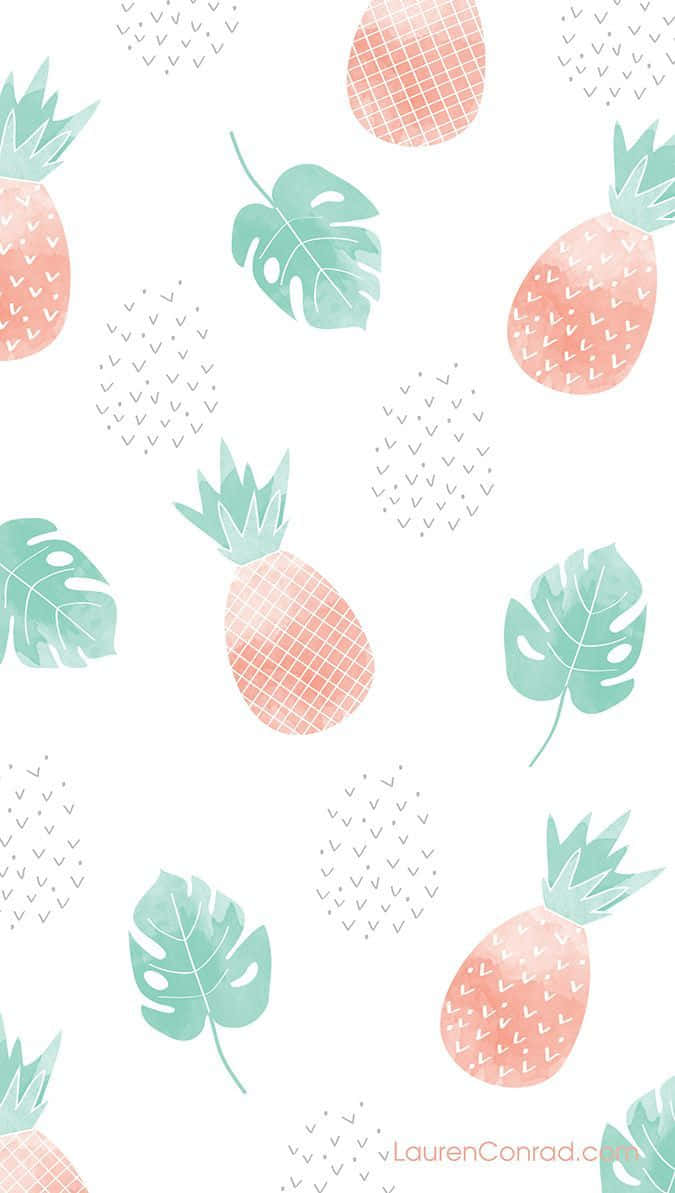 pineapple, mint monstera leaves, coral pineapples, SD Phone Wallpaper