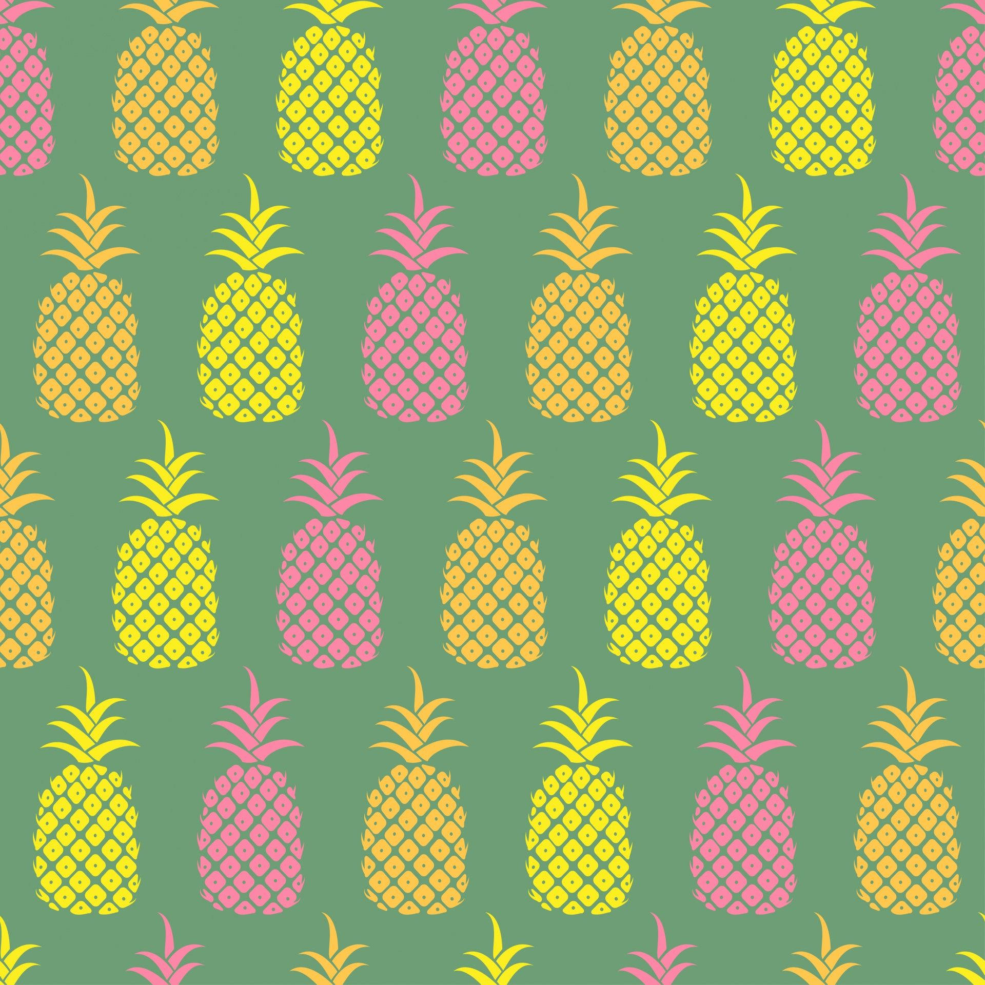 colorful pineapple pattern, yellow and pink pineapples, muted green background, Full HD Desktop Wallpaper