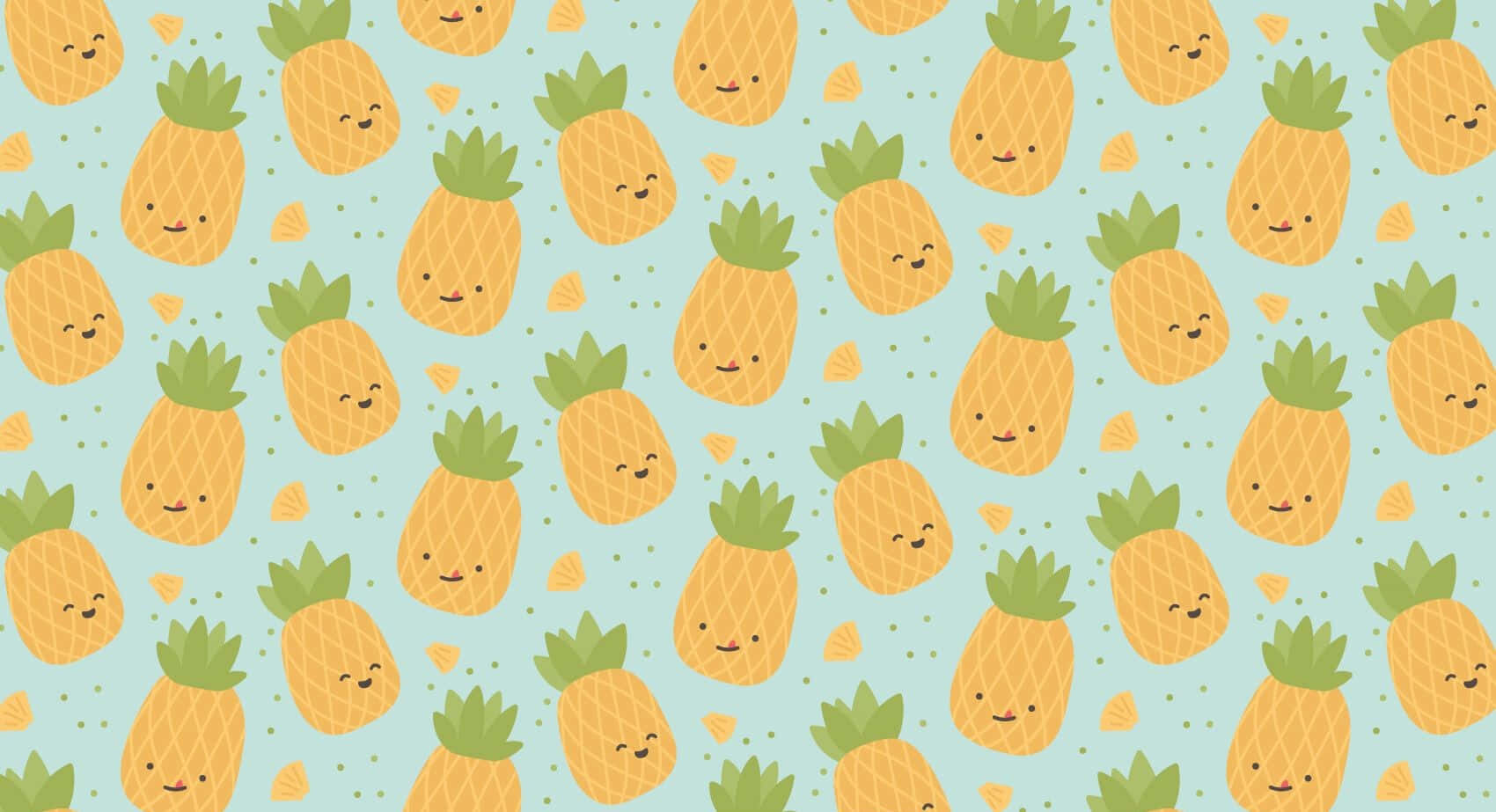 cute pineapple, yellow patterns, smiling cartoon pineapples, HD Desktop Wallpaper