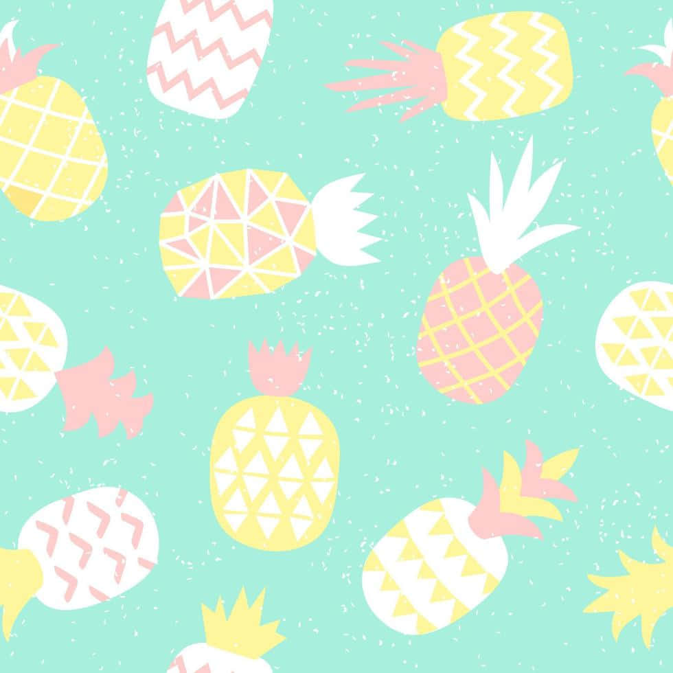 cute pineapple, pastel pineapple pattern, geometric designs, SD Desktop Wallpaper