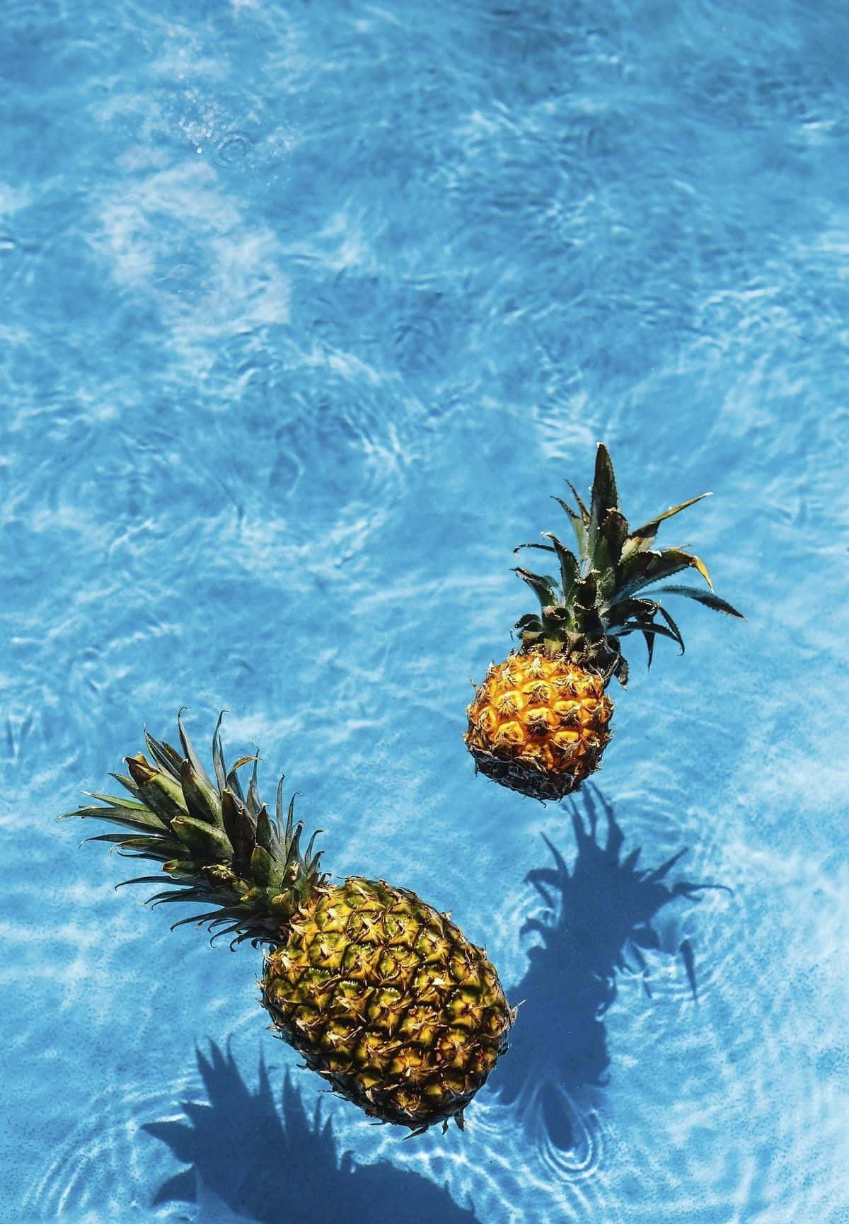 pineapples, bright blue swimming pool, rippling surface, HD Phone Wallpaper