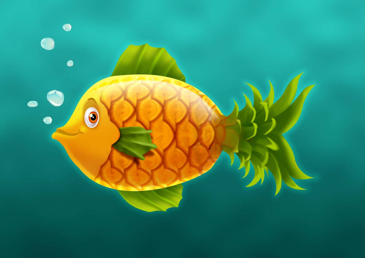 Pineapple Fish, cartoon illustration, underwater, SD Desktop Wallpaper