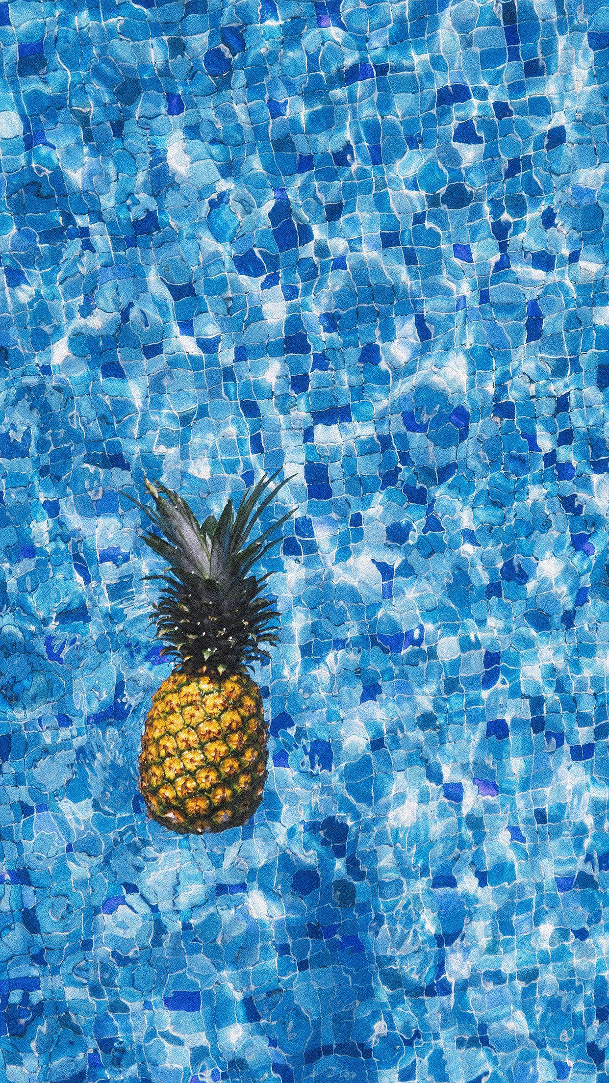 pineapple, vibrant blue tiled swimming pool, bright sunlight, Full HD Phone Wallpaper
