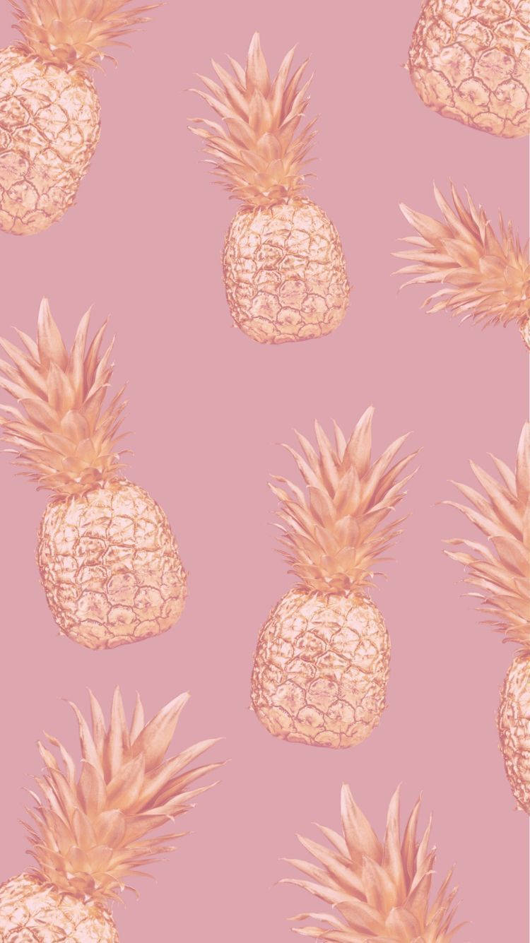 pineapple, pink background, golden pineapples, HD Phone Wallpaper
