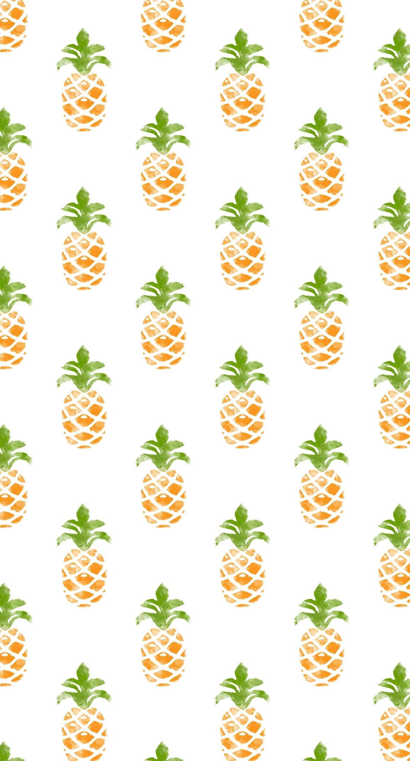 Pineapple iPhone, watercolor pineapples, green crowns, 2K Phone Wallpaper