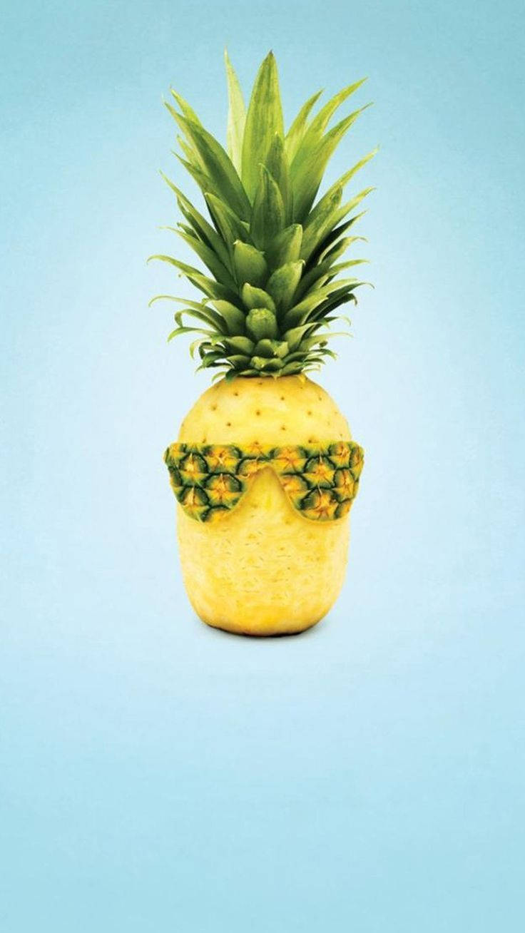 pineapple, pineapple-patterned sunglasses, soft blue background, HD Phone Wallpaper
