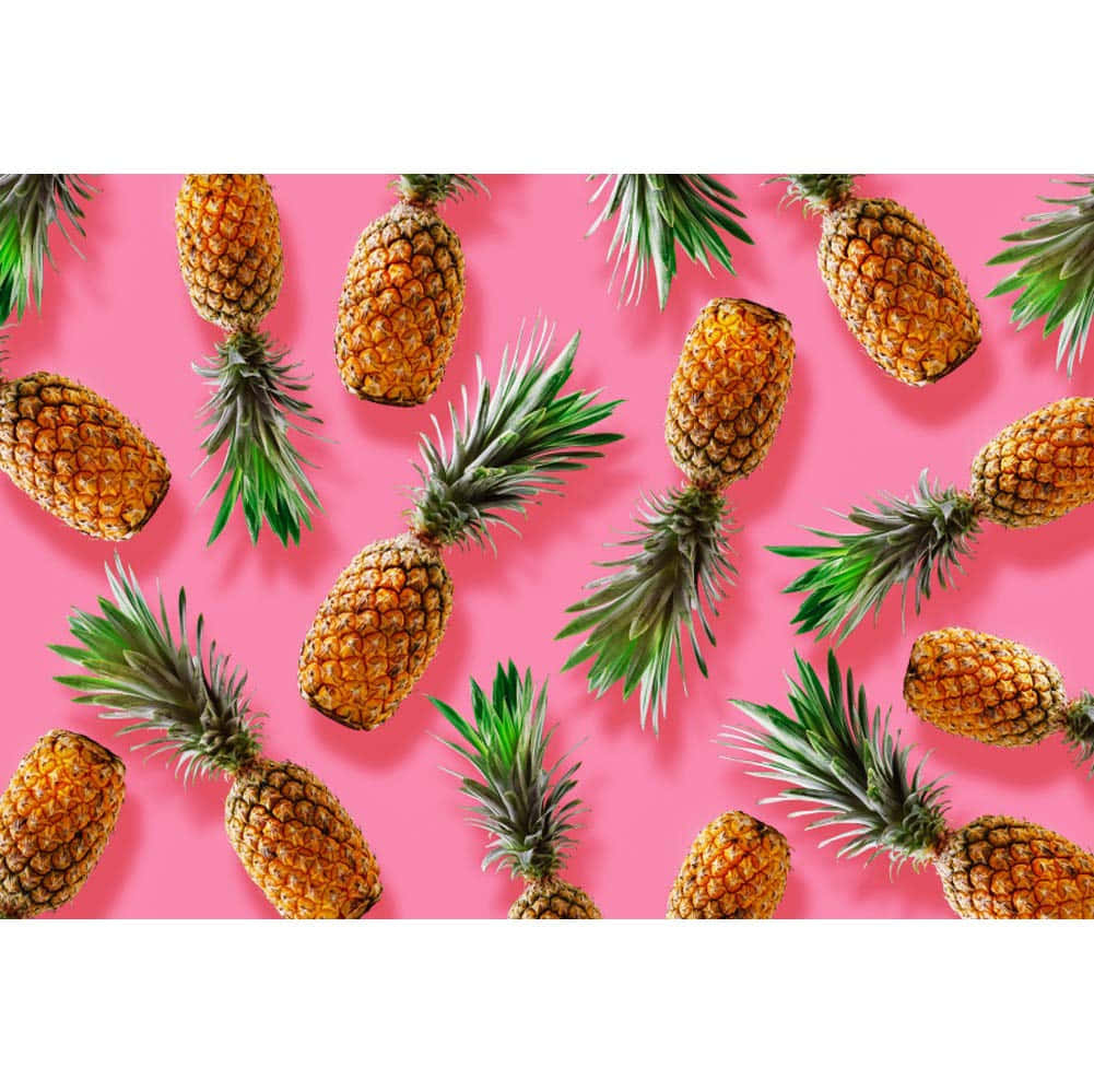 pineapple, pink background, green crown, SD Desktop Wallpaper