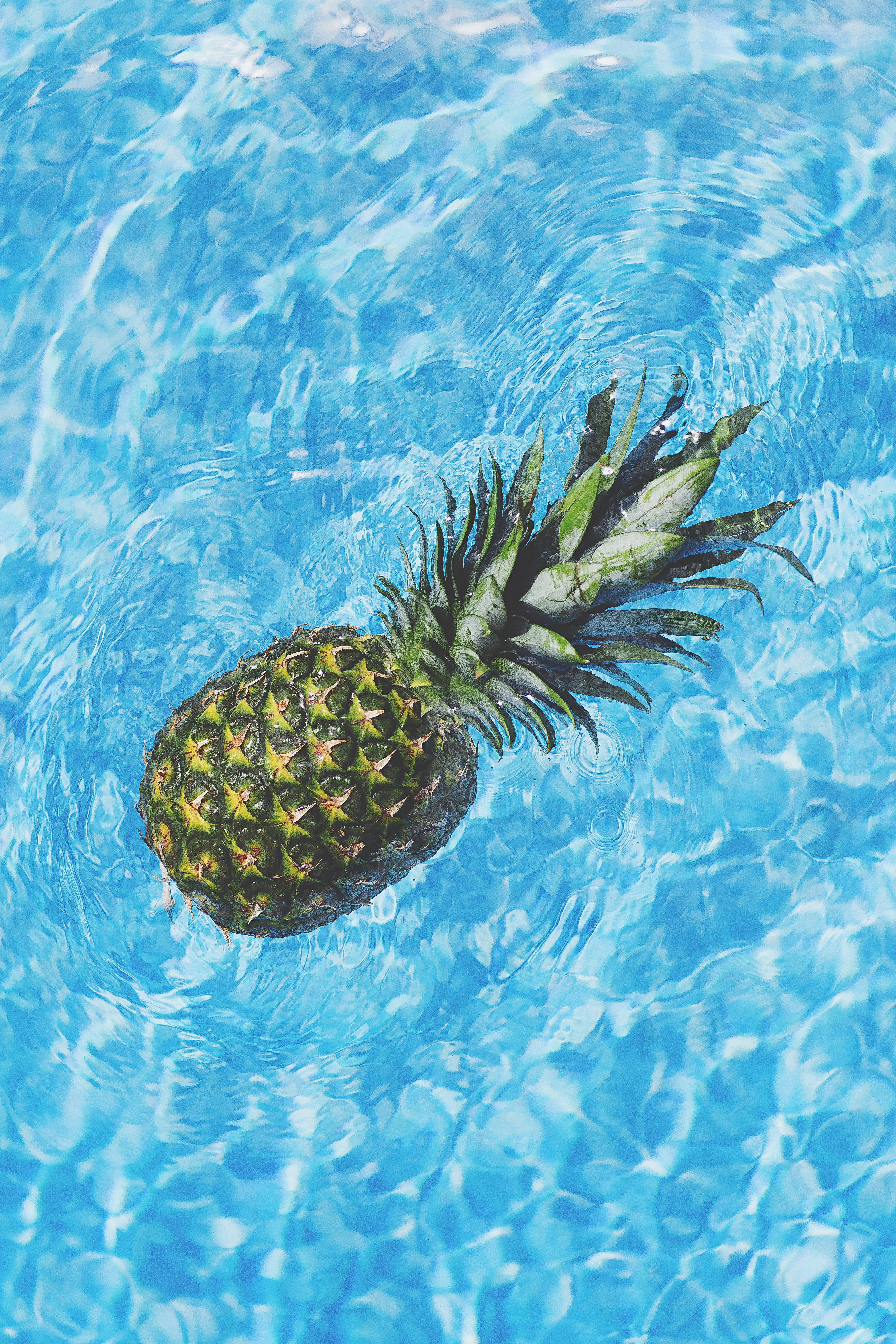 pineapple, pool, clear blue water, 5K Phone Wallpaper