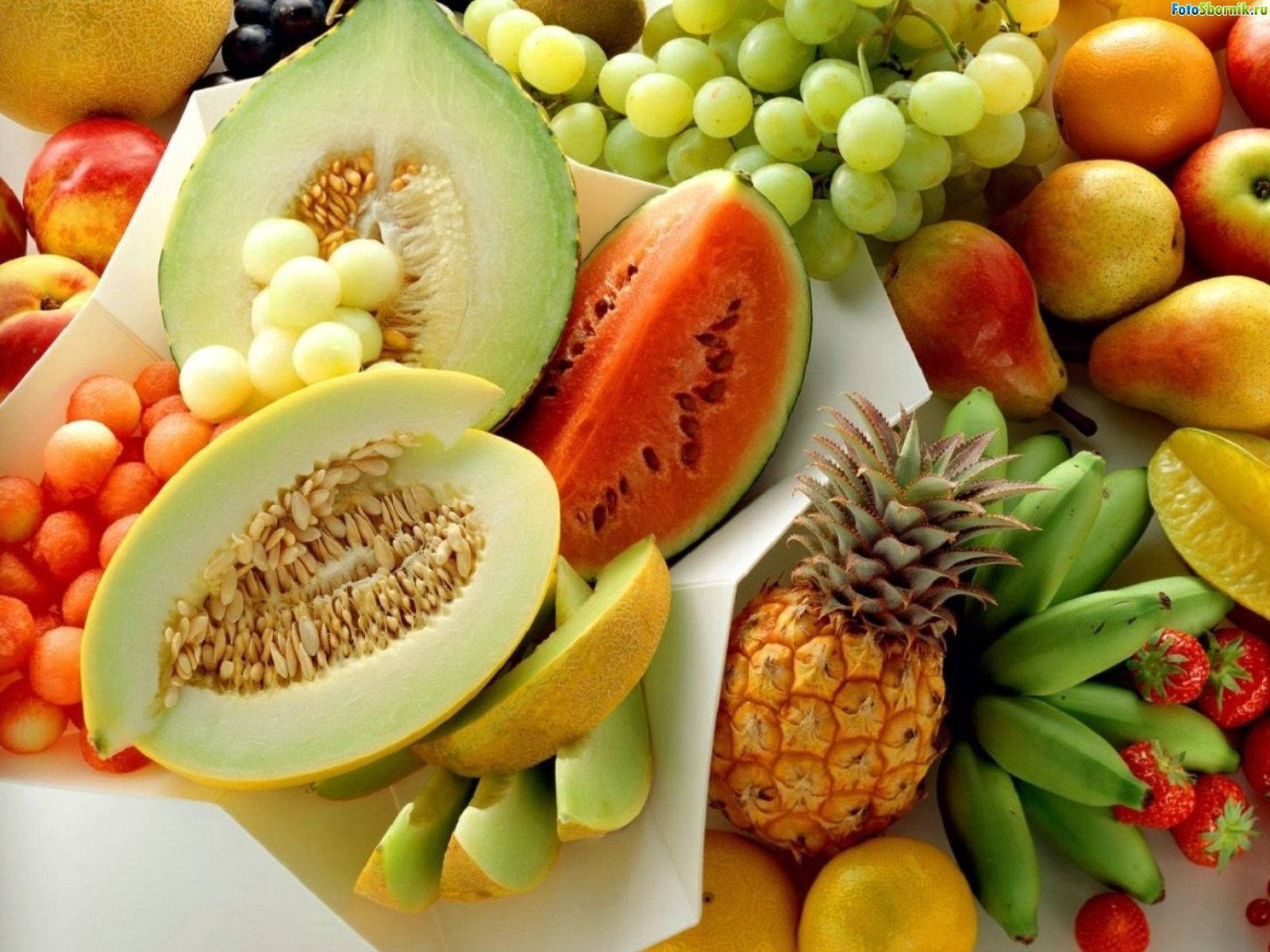 pineapple, watermelon, grapes, HD Desktop Wallpaper