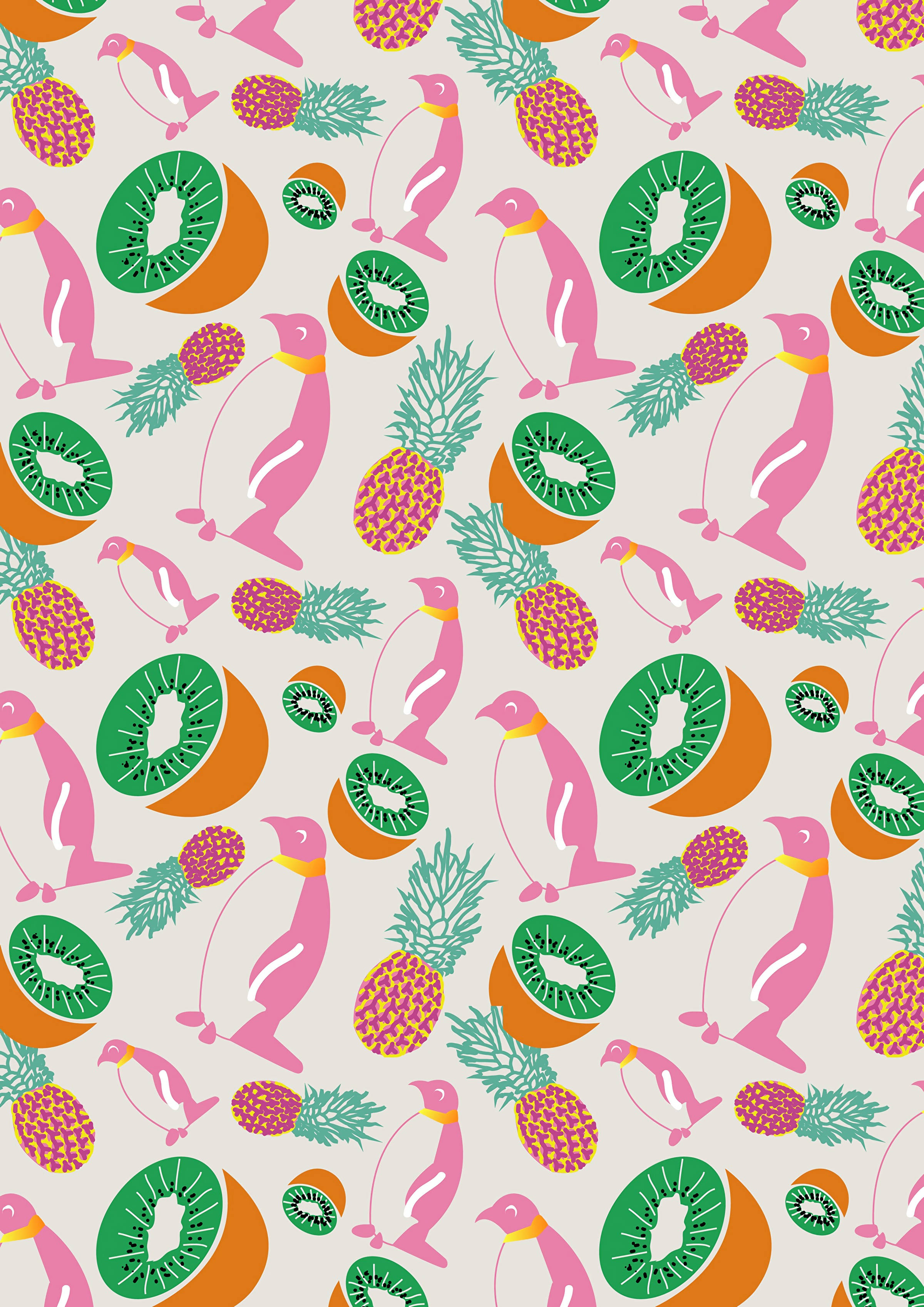 pineapple, penguin, vibrant pink, 2K Phone Wallpaper