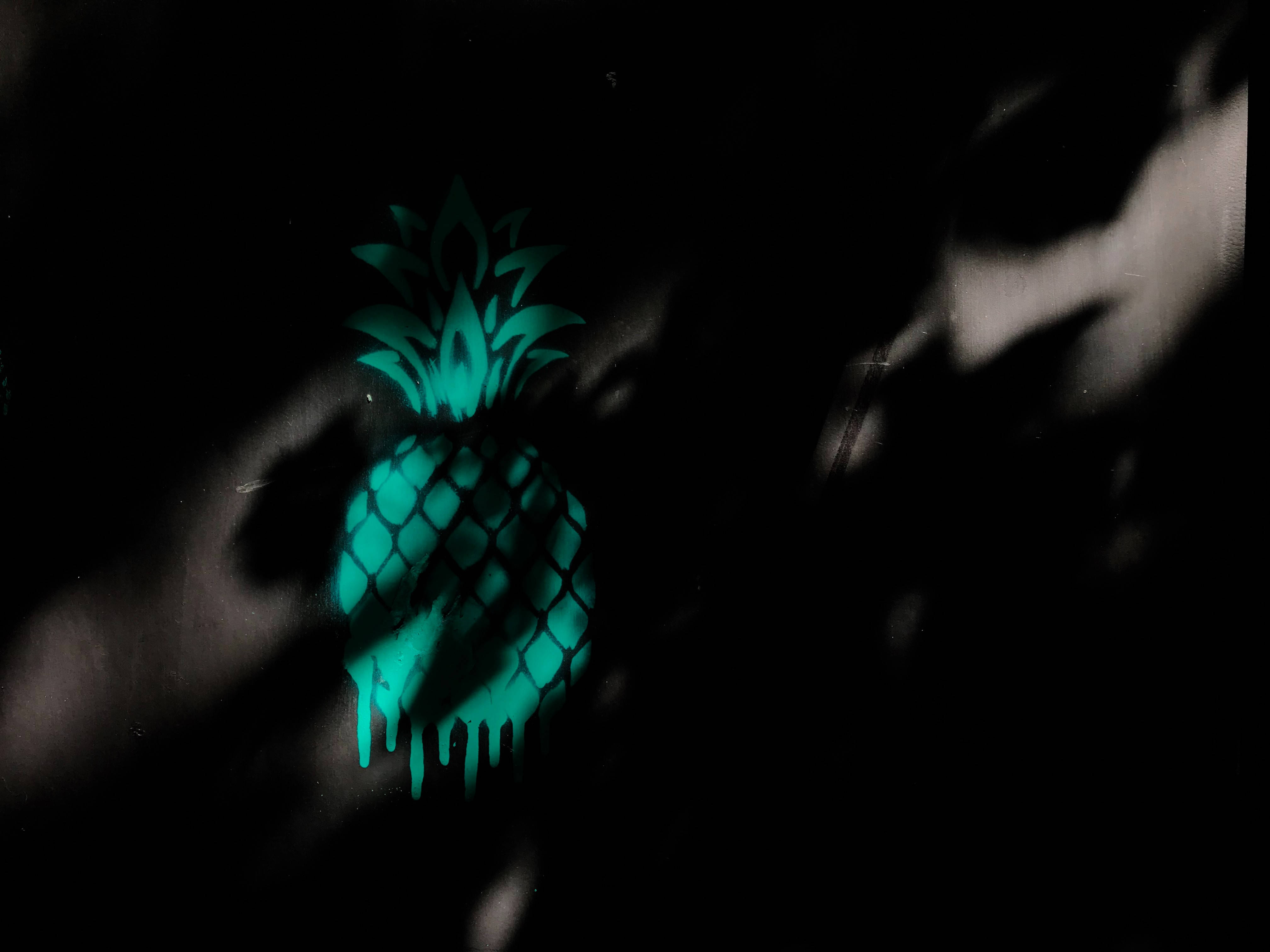 pineapple, glowing teal, silhouette, 4K Desktop Wallpaper