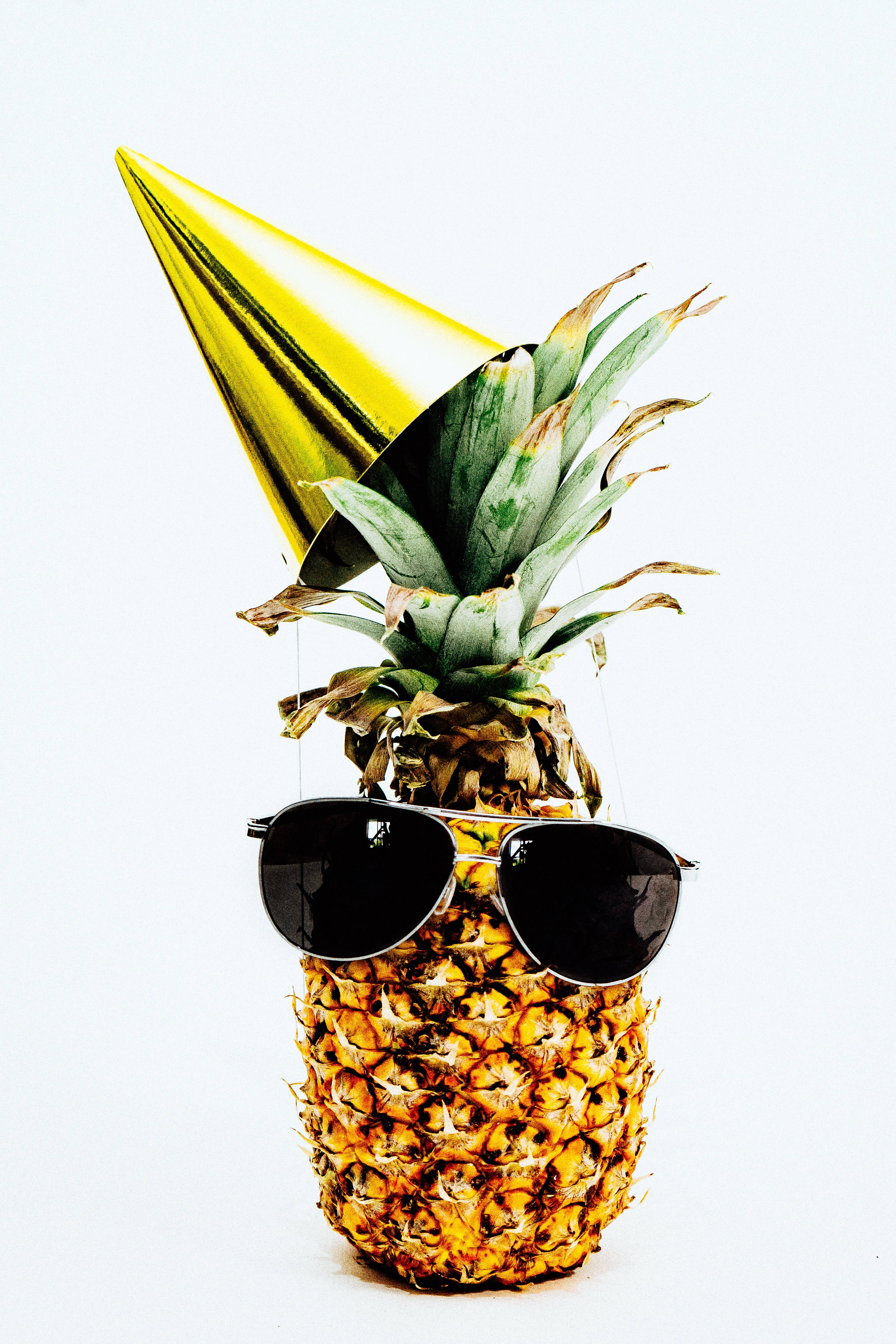 birthday pineapple, gold party hat, black sunglasses, 5K Phone Wallpaper
