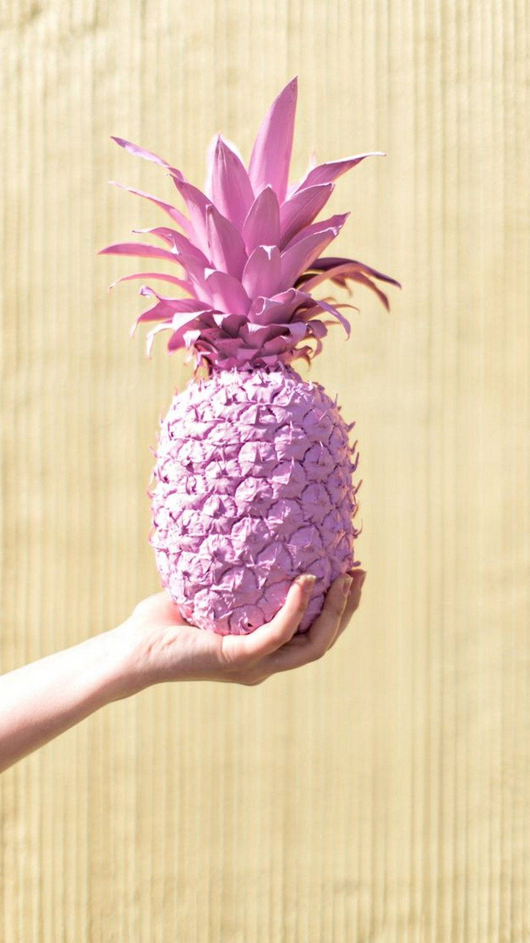 pink pineapple, vibrant pink, textured beige bamboo backdrop, Full HD Phone Wallpaper