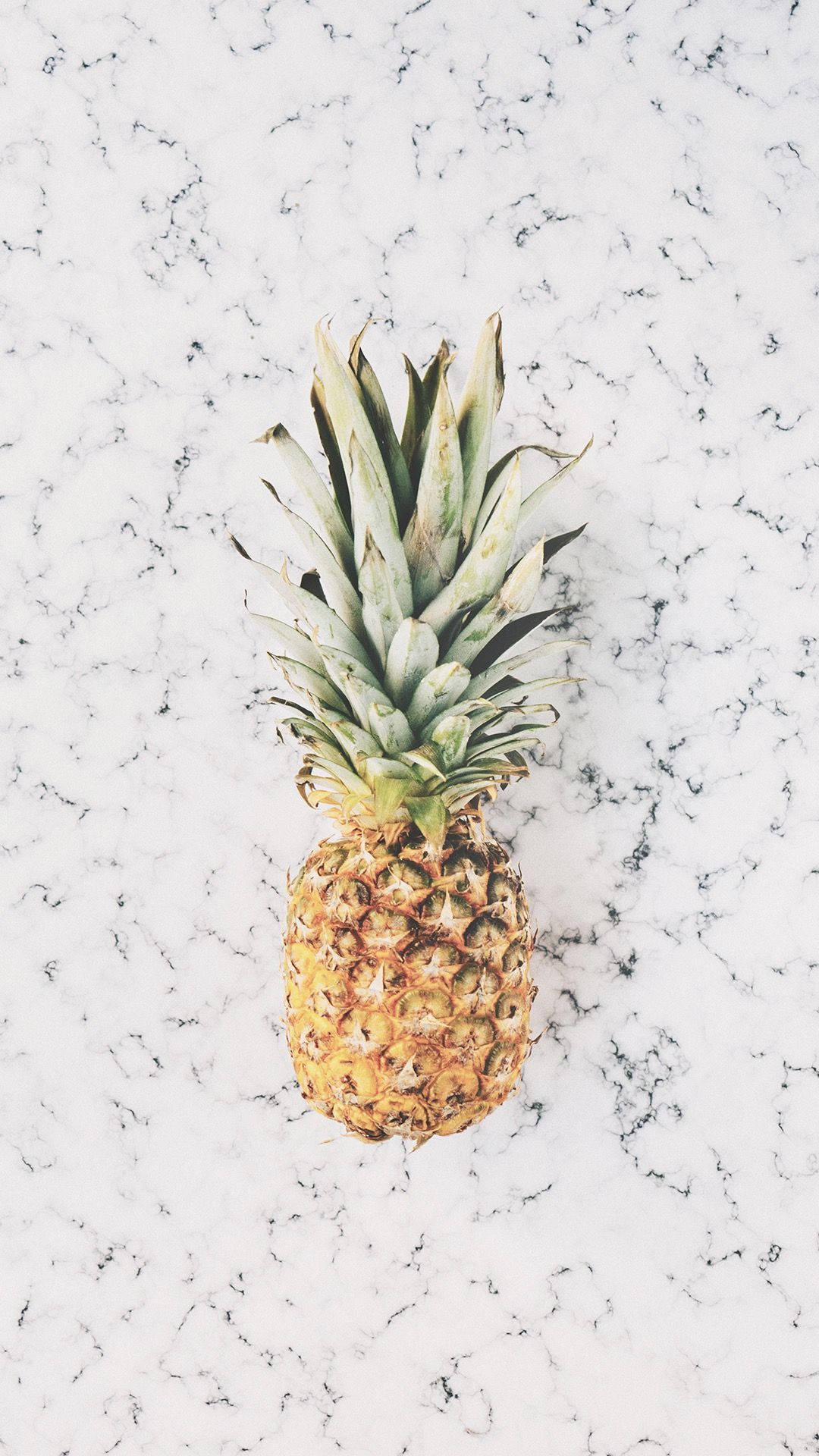 Pineapple iPhone, white marble surface, gray veining, Full HD Phone Wallpaper