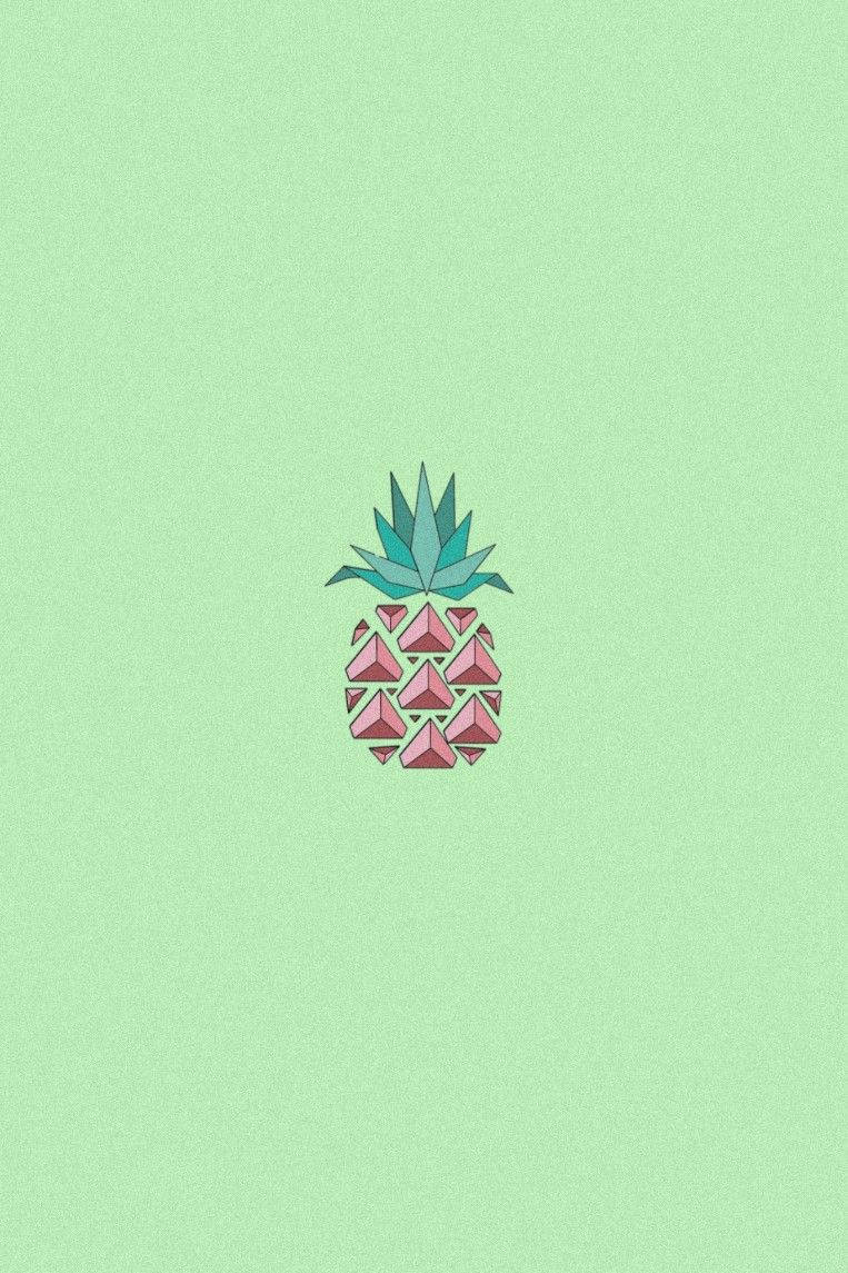 mint green aesthetic, pink pineapple, teal leaves, SD Phone Wallpaper