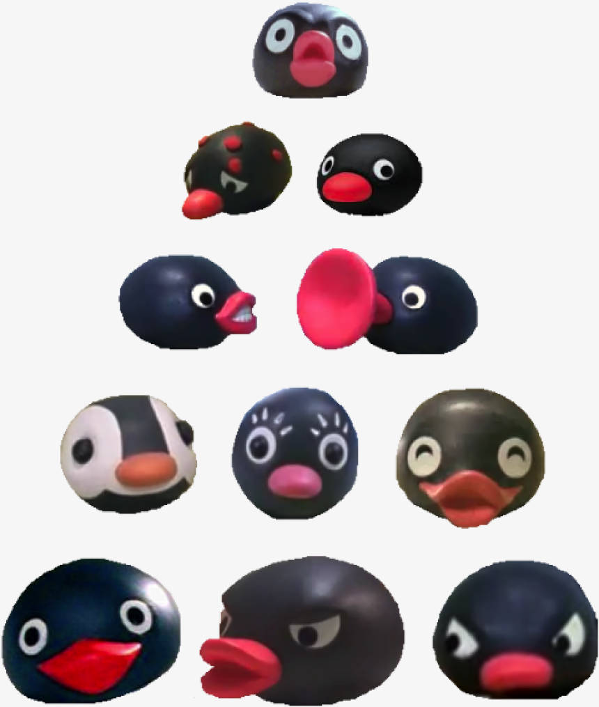 Pingu, cartoon penguin heads, varied expressions, SD Phone Wallpaper