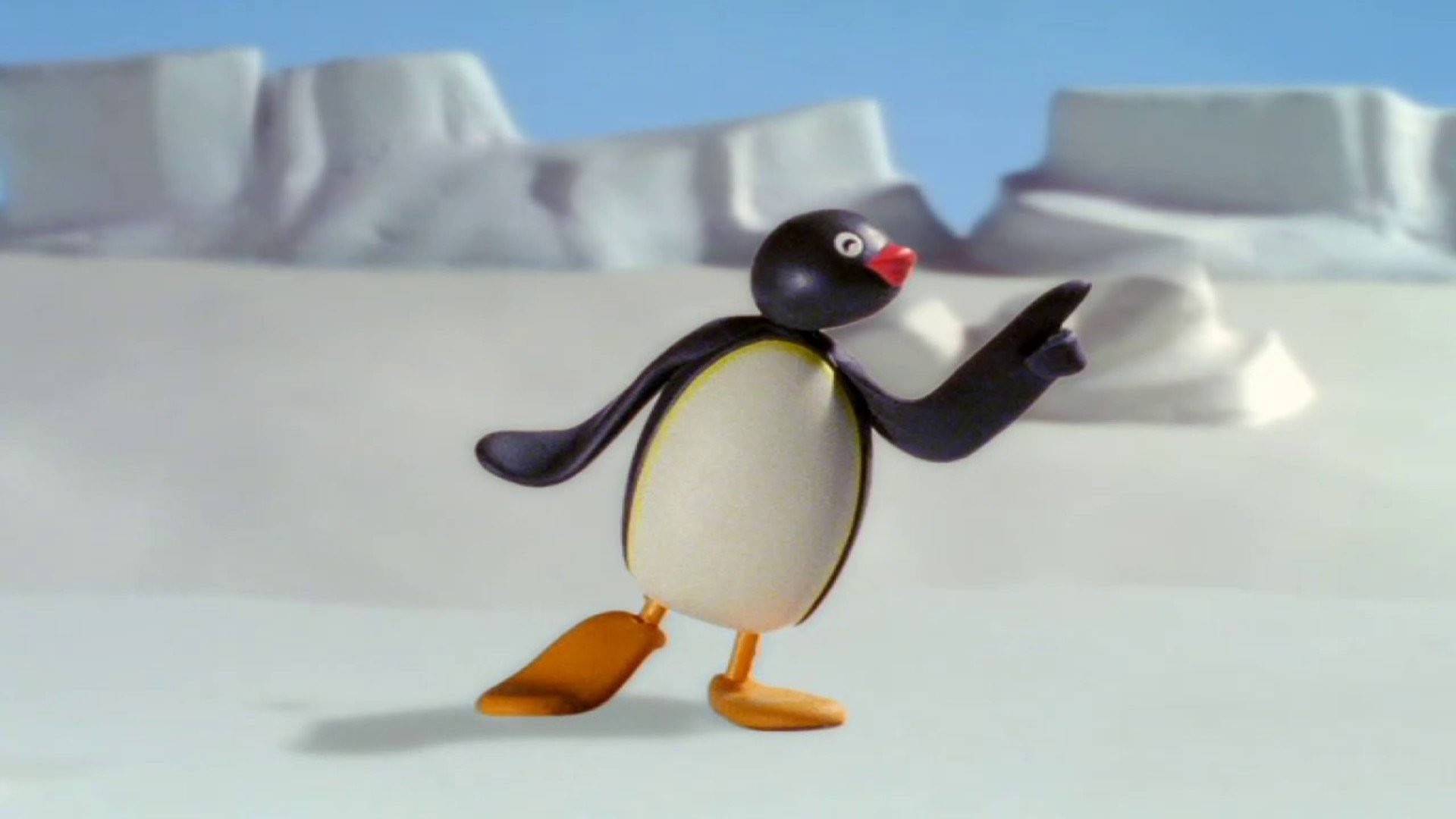 Pingu, orange feet, red beak, Full HD Desktop Wallpaper