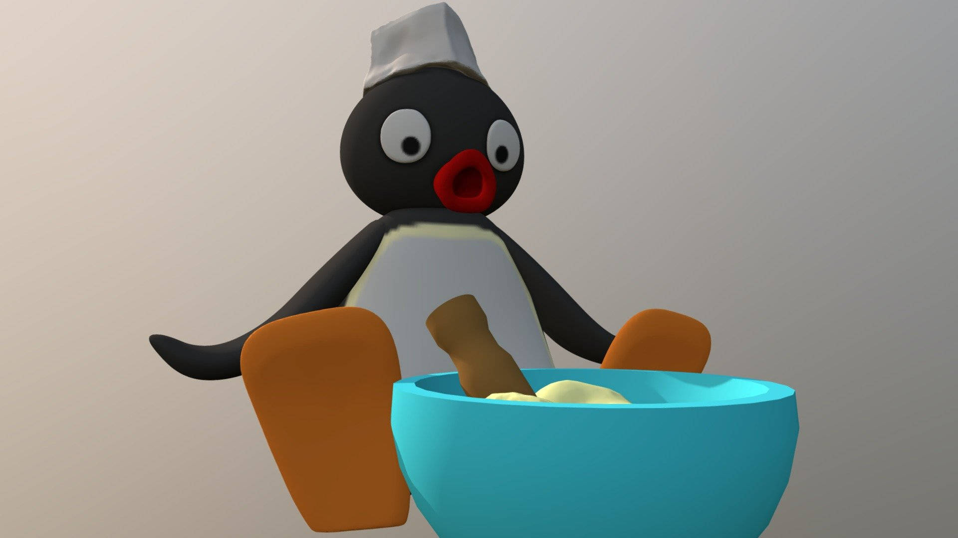 Pingu, penguin chef, white hat, Full HD Desktop Wallpaper