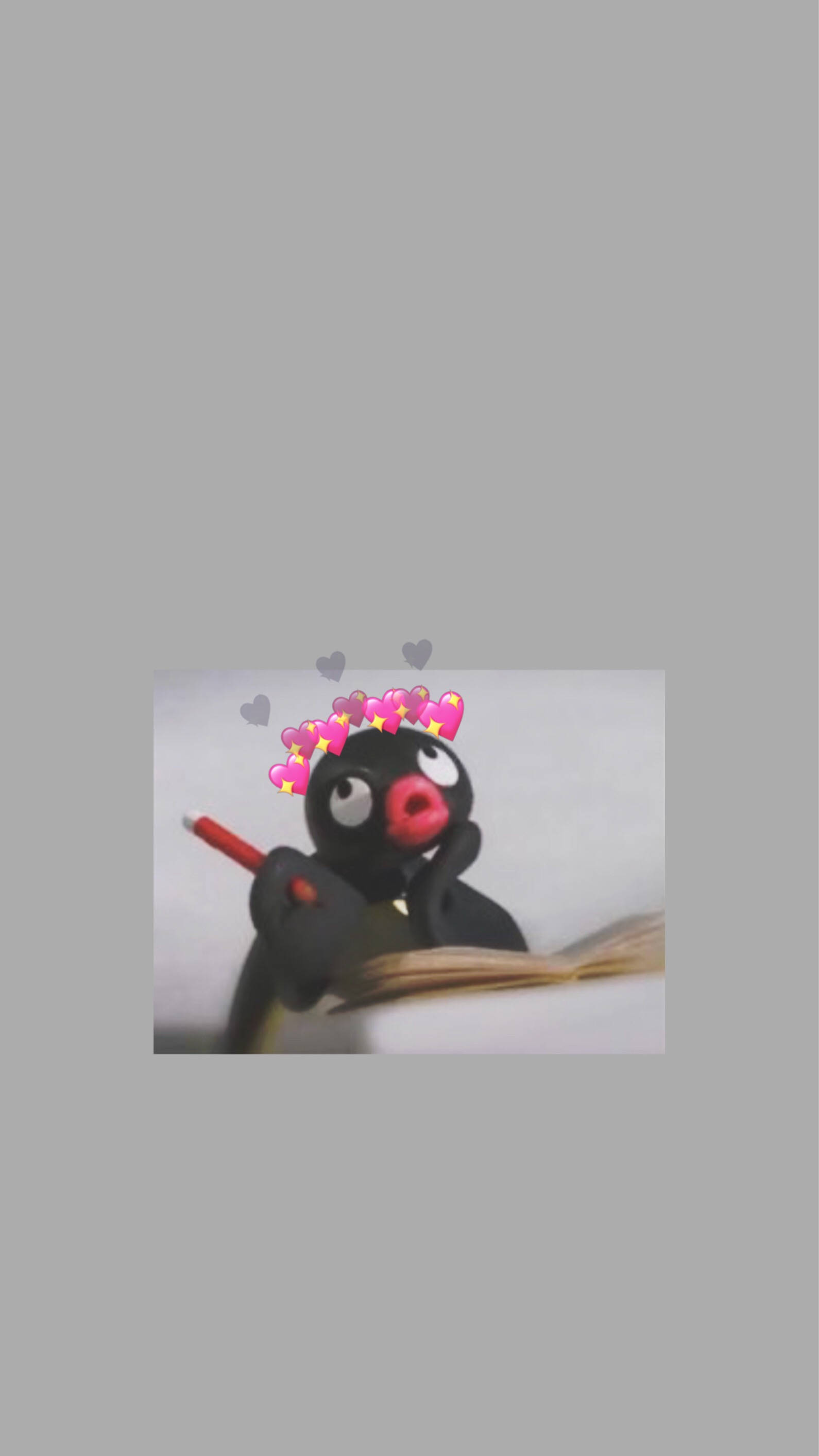 Pingu, pink beak, red pencil, 2K Phone Wallpaper
