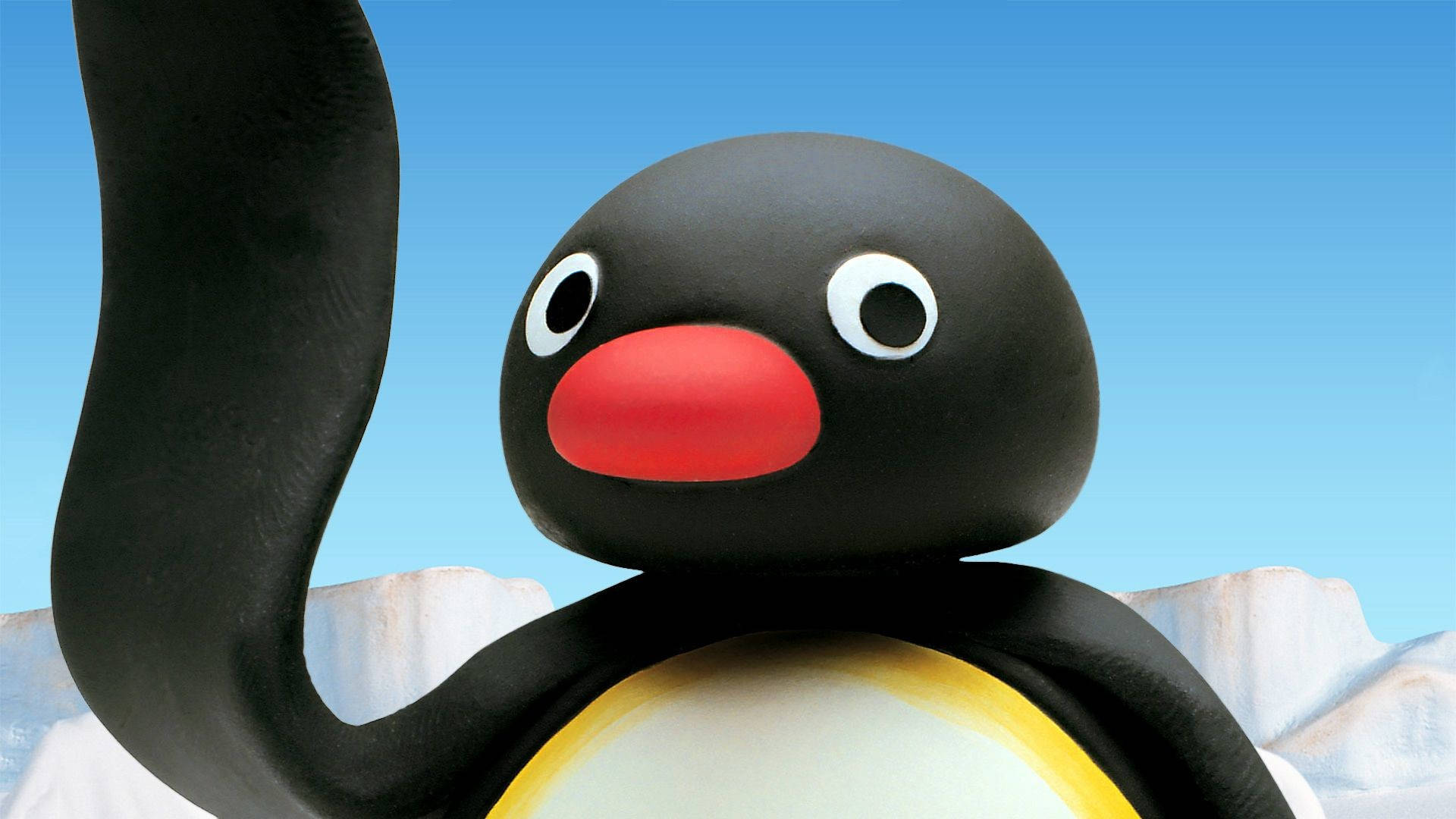 Pingu, red beak, bright blue sky, Full HD Desktop Wallpaper