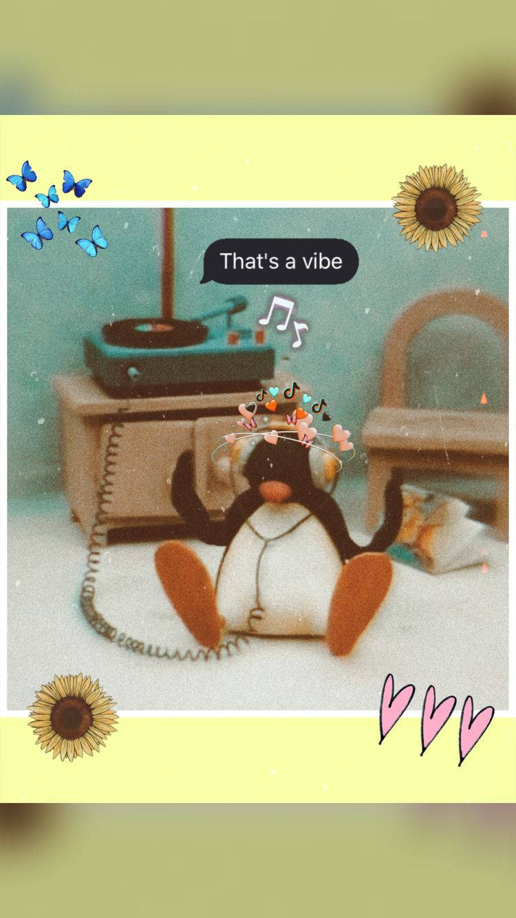 Pingu, headphones, vintage record player, HD Phone Wallpaper