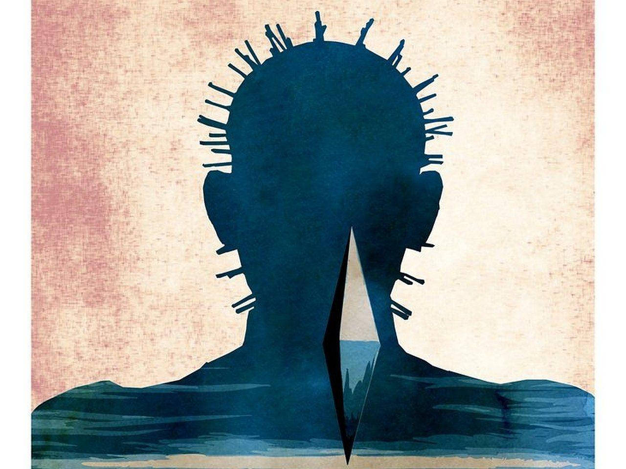 Pinhead, dark blue silhouette, jagged spikes, HD Desktop Wallpaper