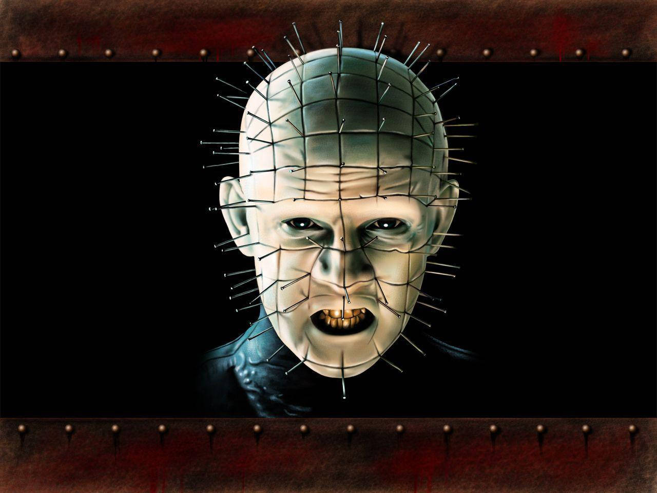 Pinhead, pins embedded in his face, dark background, HD Desktop Wallpaper