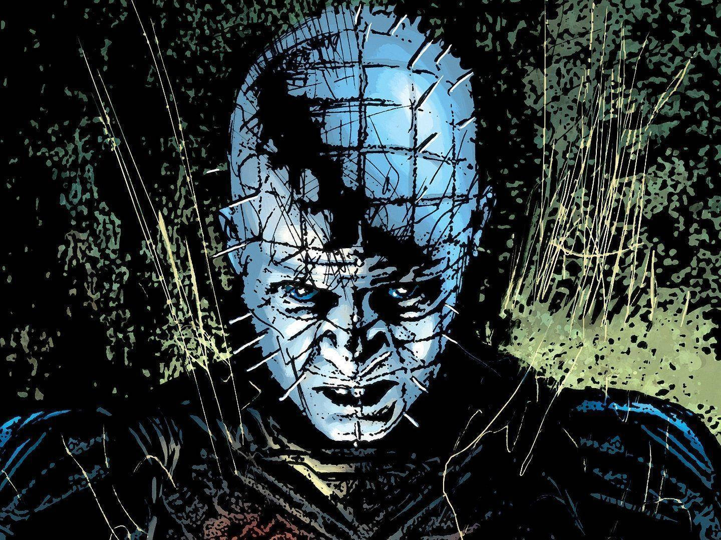 Pinhead, blue-skinned, pins embedded in his head, HD Desktop Wallpaper