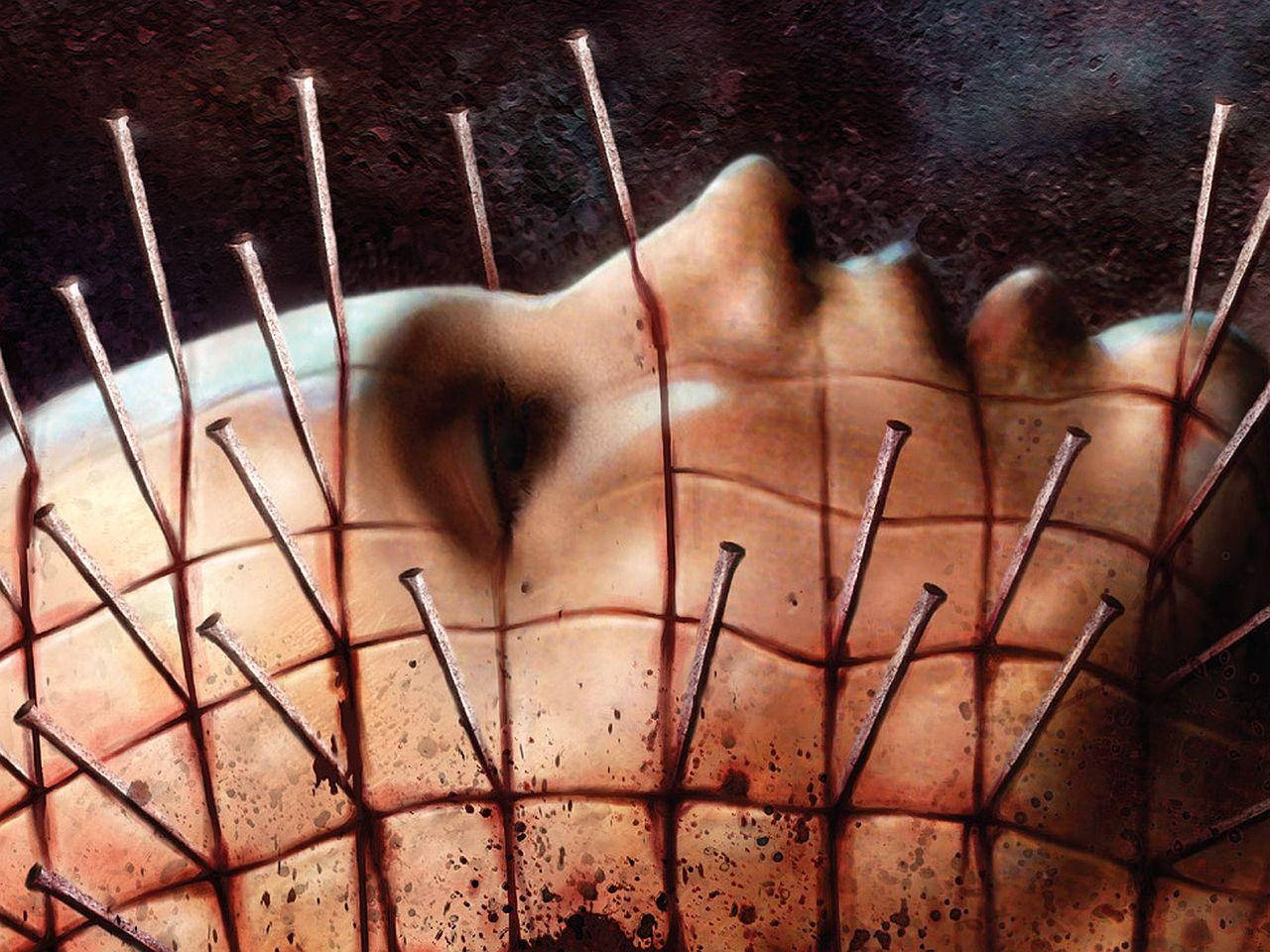 Pinhead, nails in a grid pattern, blood dripping, HD Desktop Wallpaper