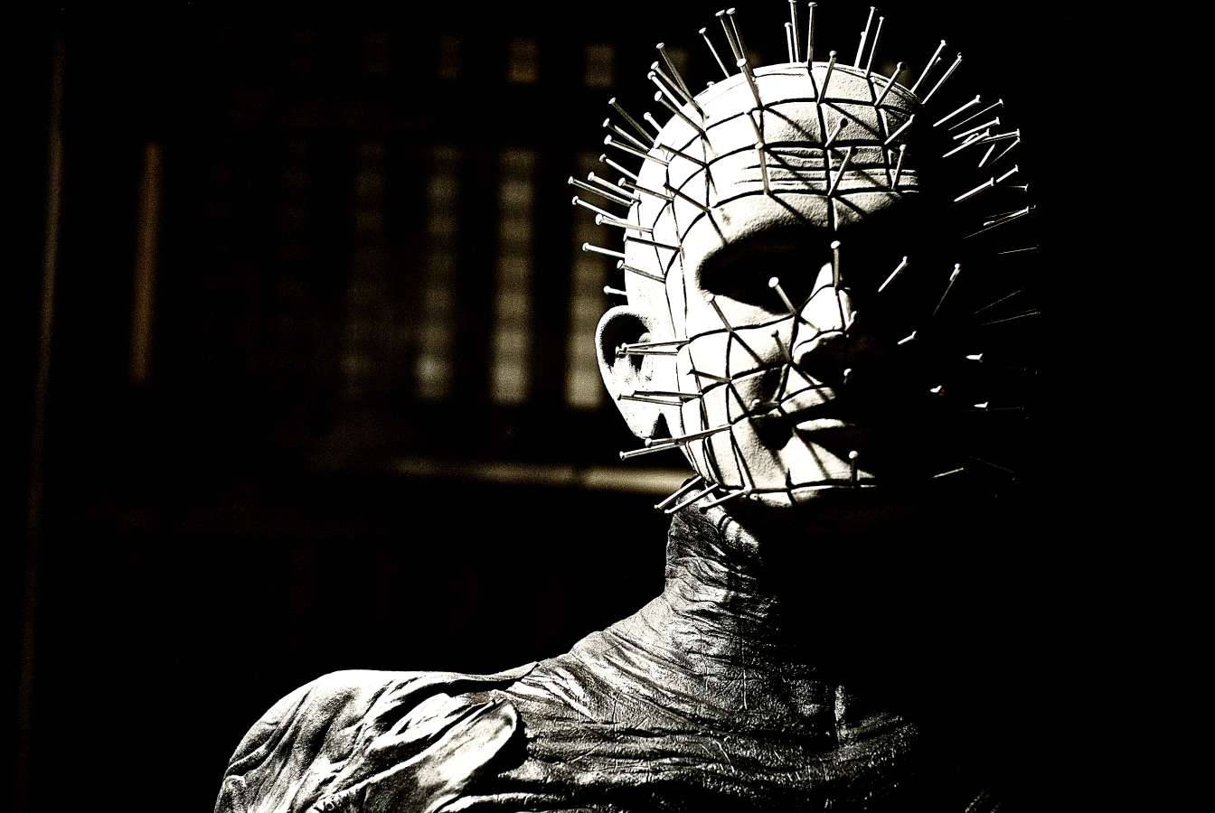 Pinhead, dark vintage portrait, pin-covered head, HD Desktop Wallpaper