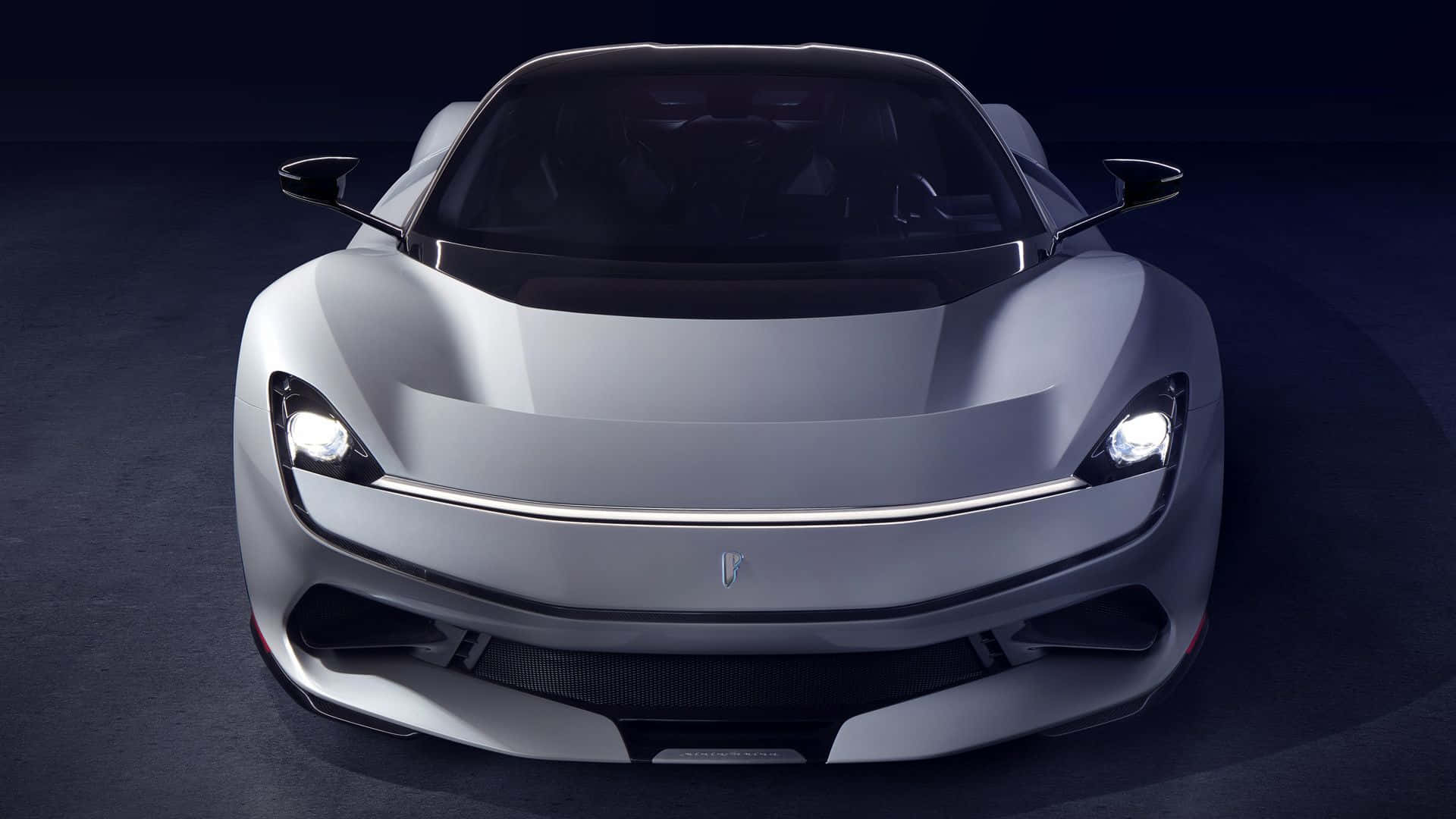 Pininfarina, sleek silver sports car, glowing headlights, Full HD Desktop Wallpaper