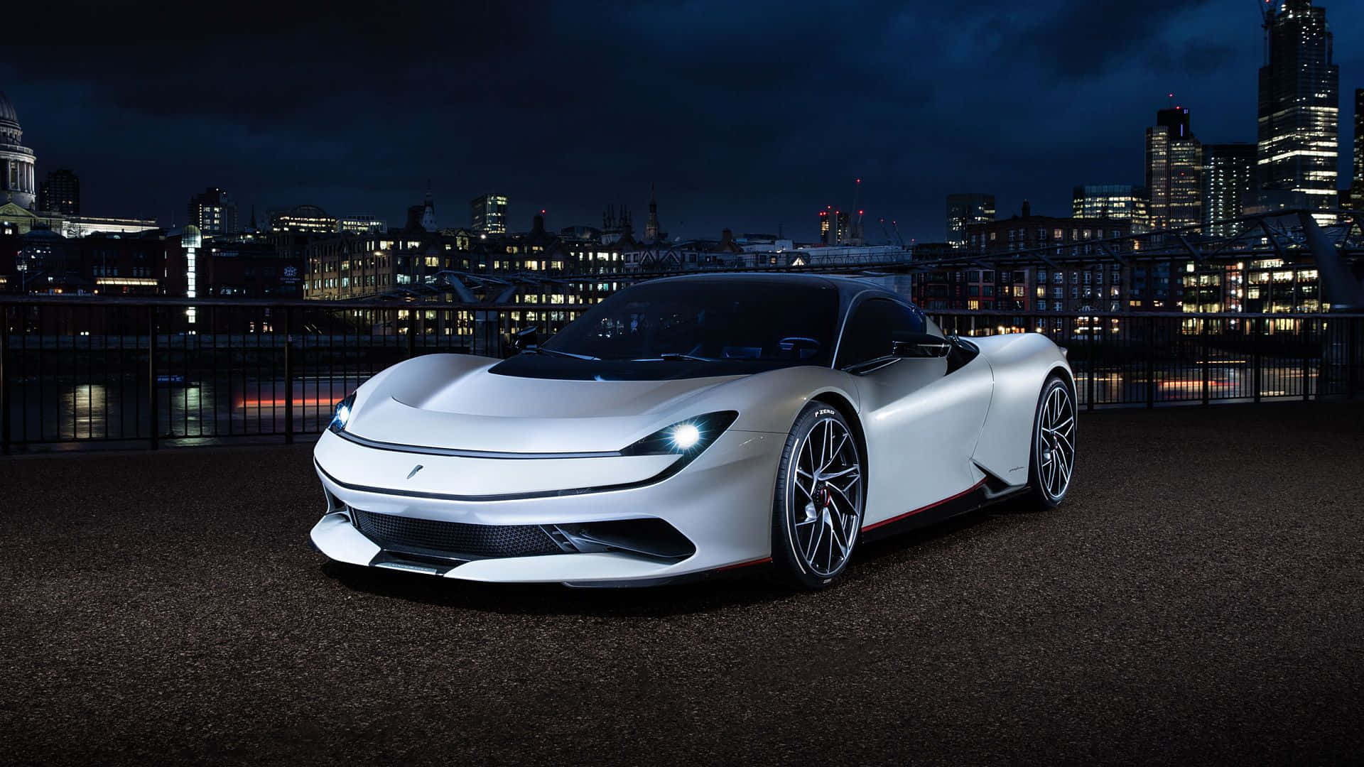 Pininfarina, white sports car, night lights, Full HD Desktop Wallpaper