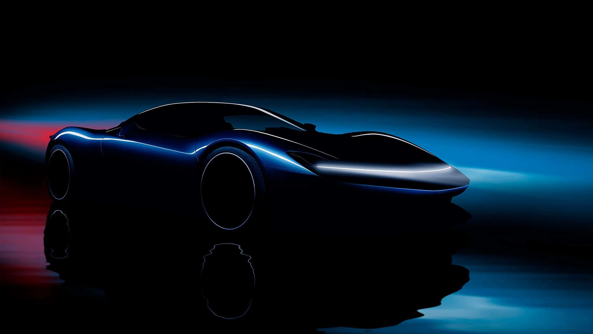 Pininfarina, futuristic sports car, blue neon lines, Full HD Desktop Wallpaper