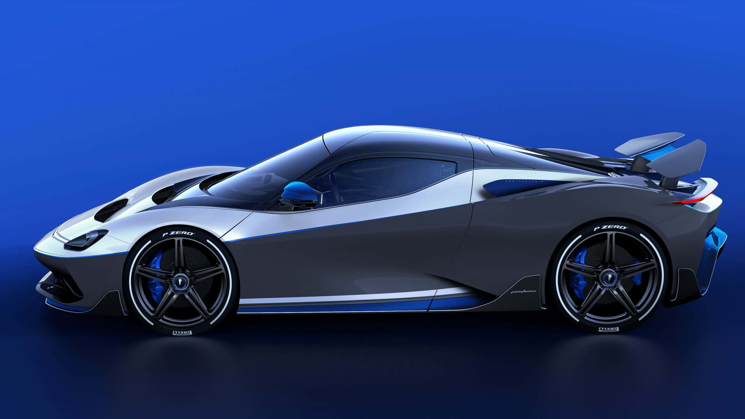 Pininfarina, sleek silver hypercar, blue accents, 2K Desktop Wallpaper