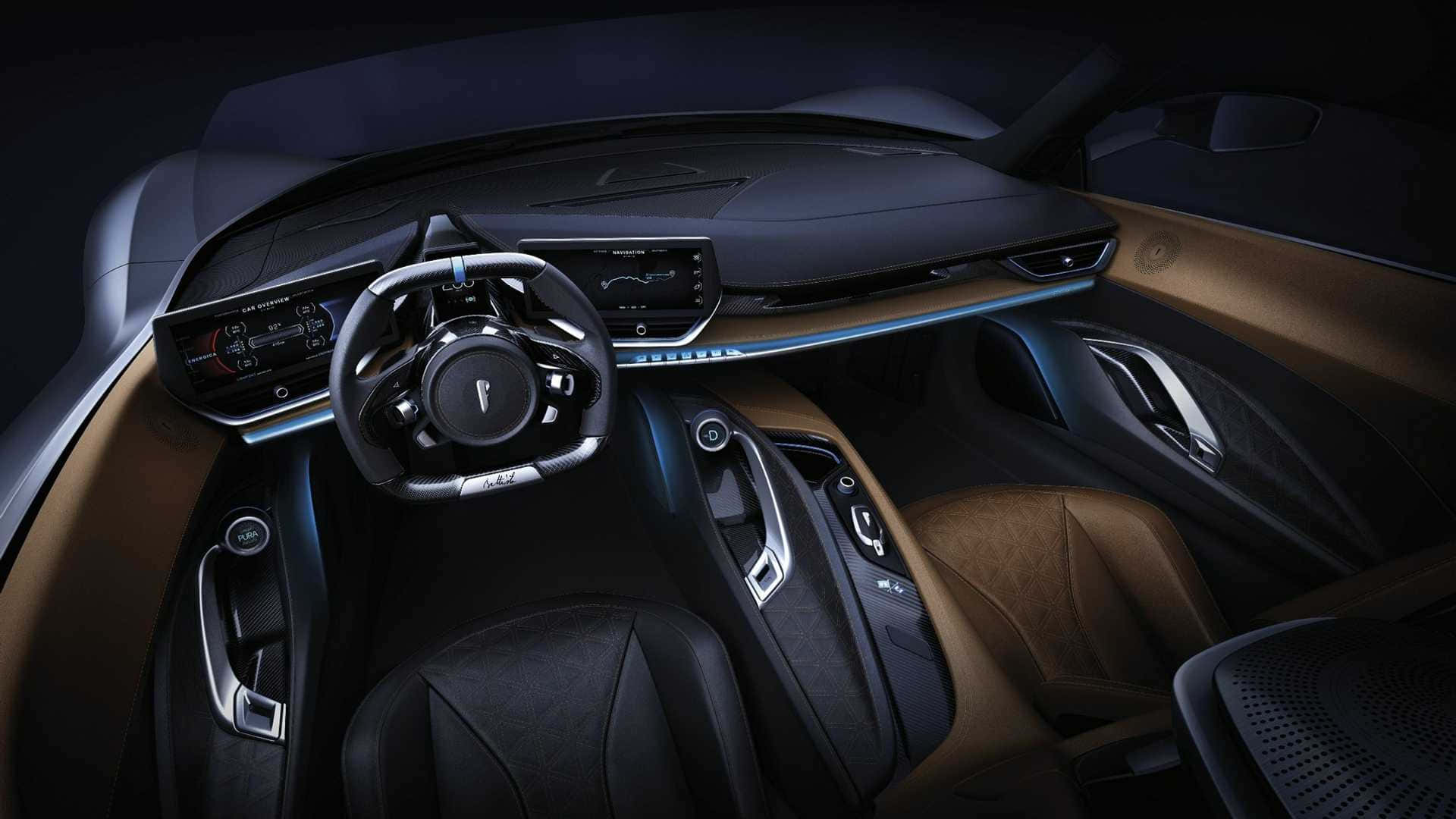 Pininfarina, black leather seats, ambient blue lighting, Full HD Desktop Wallpaper