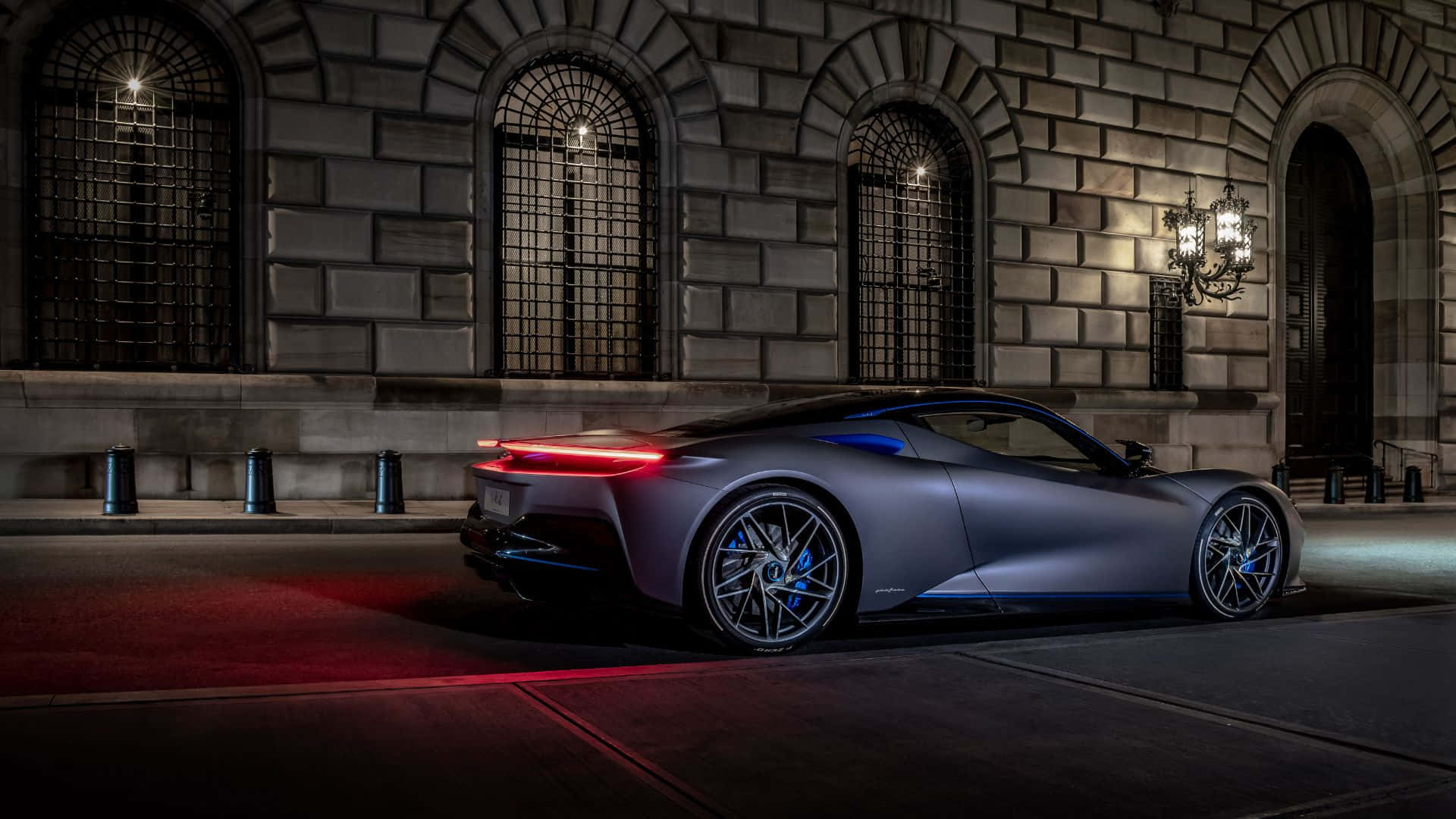 Pininfarina, matte gray, red taillights, Full HD Desktop Wallpaper