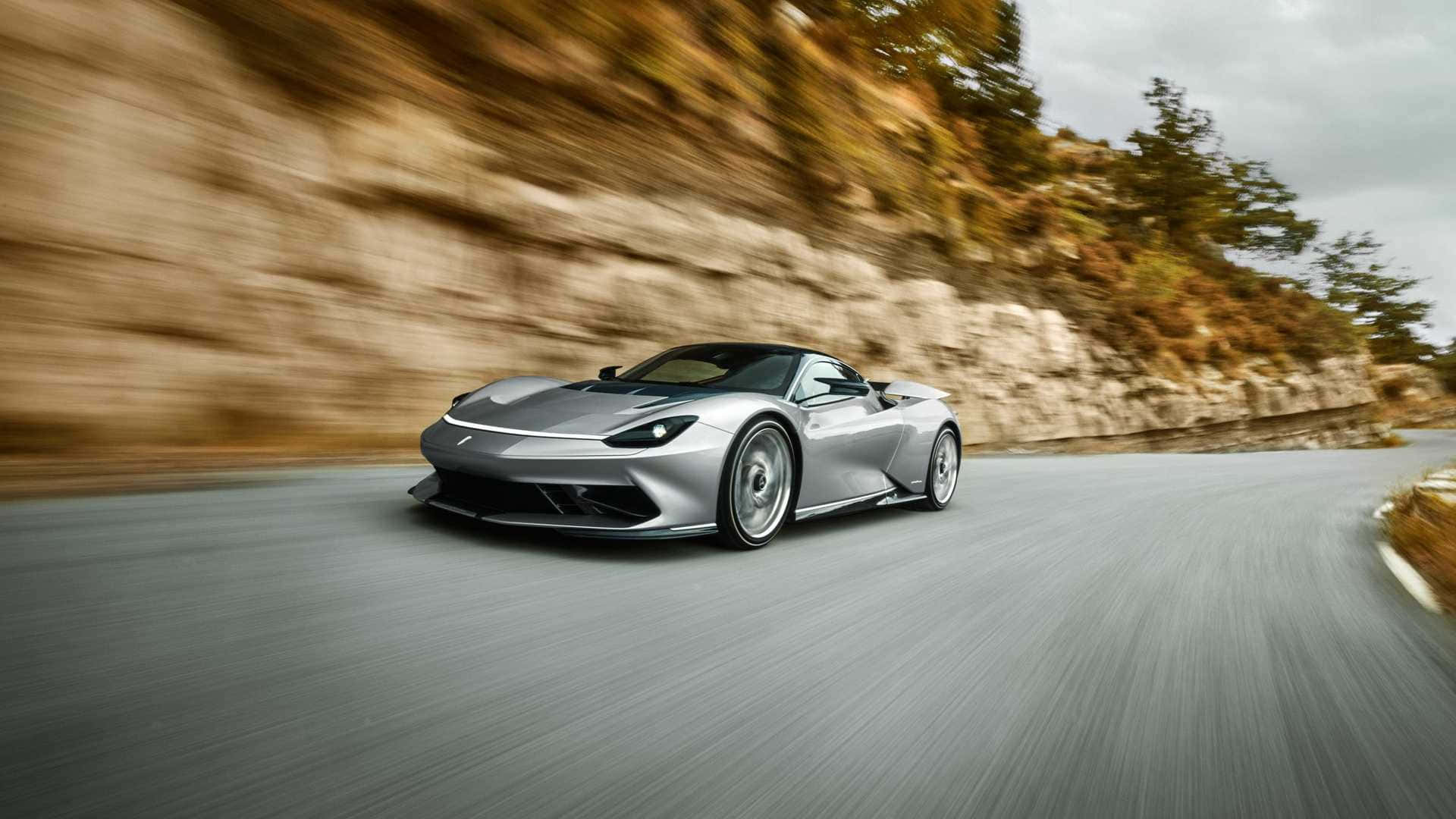 Pininfarina, sleek silver sports car, winding mountain road, Full HD Desktop Wallpaper