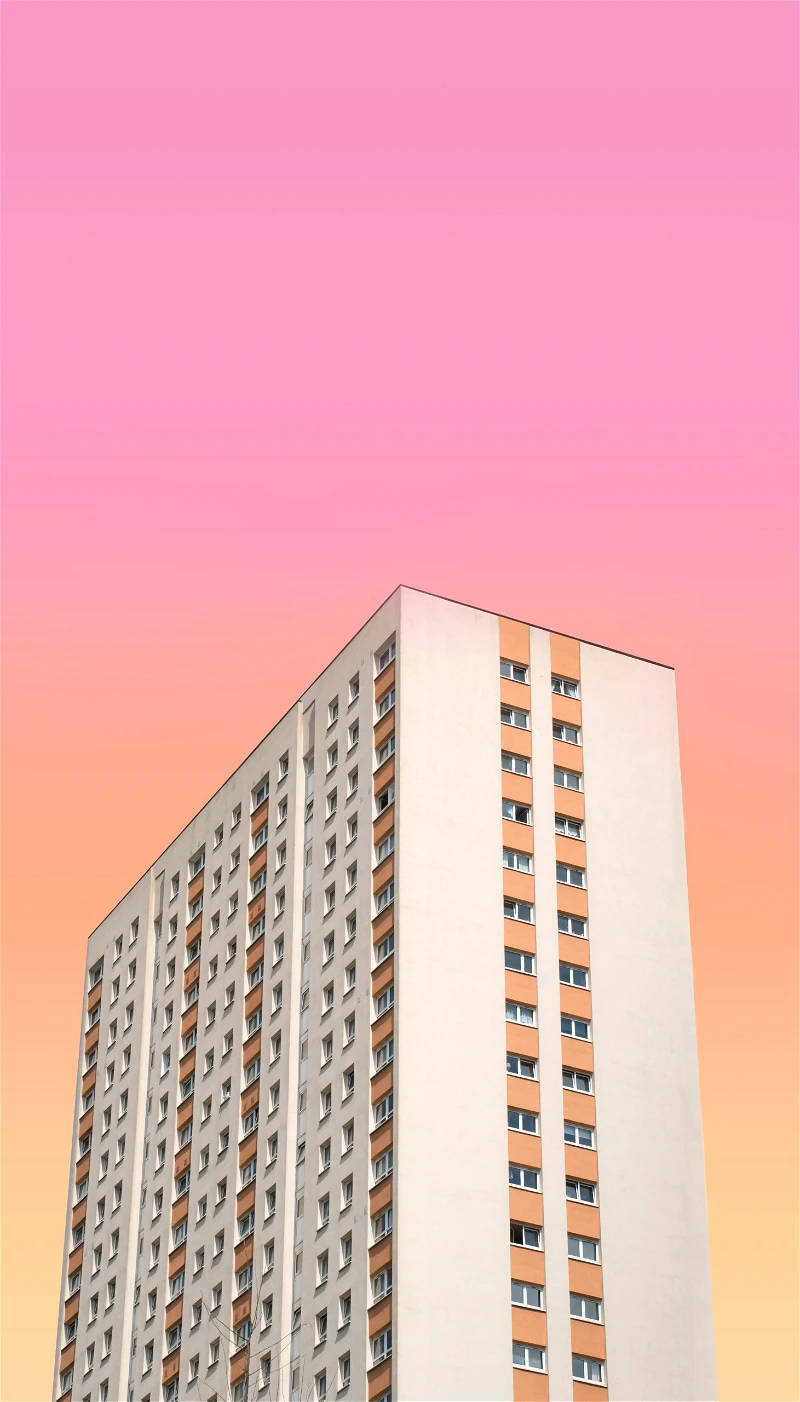 pink 3d iphone, apartment, beige apartment building, HD Phone Wallpaper