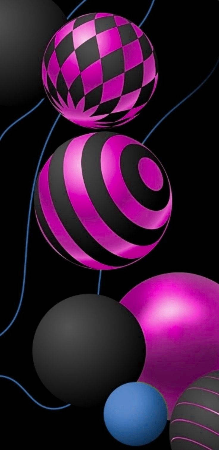 pink 3d iphone, geometric spheres, glowing blue lines, HD Phone Wallpaper