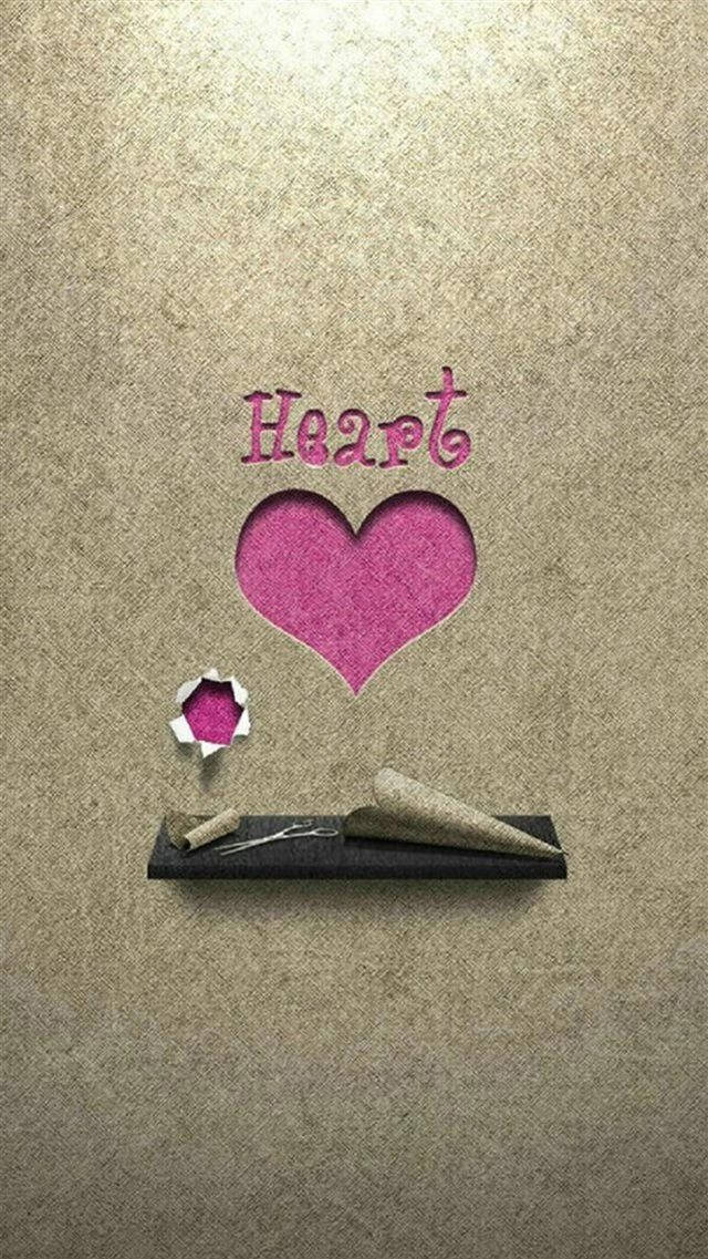 pink heart cutout, word 'Heart' above it, textured beige paper, SD Phone Wallpaper