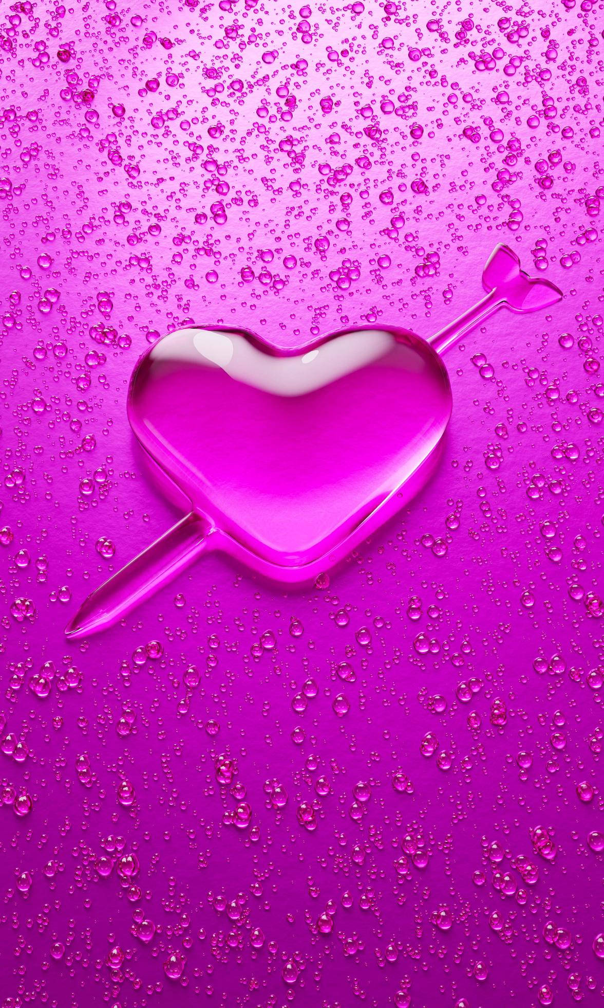 liquid pink 3d iphone heart, glossy pink heart, matching arrow, Full HD Phone Wallpaper