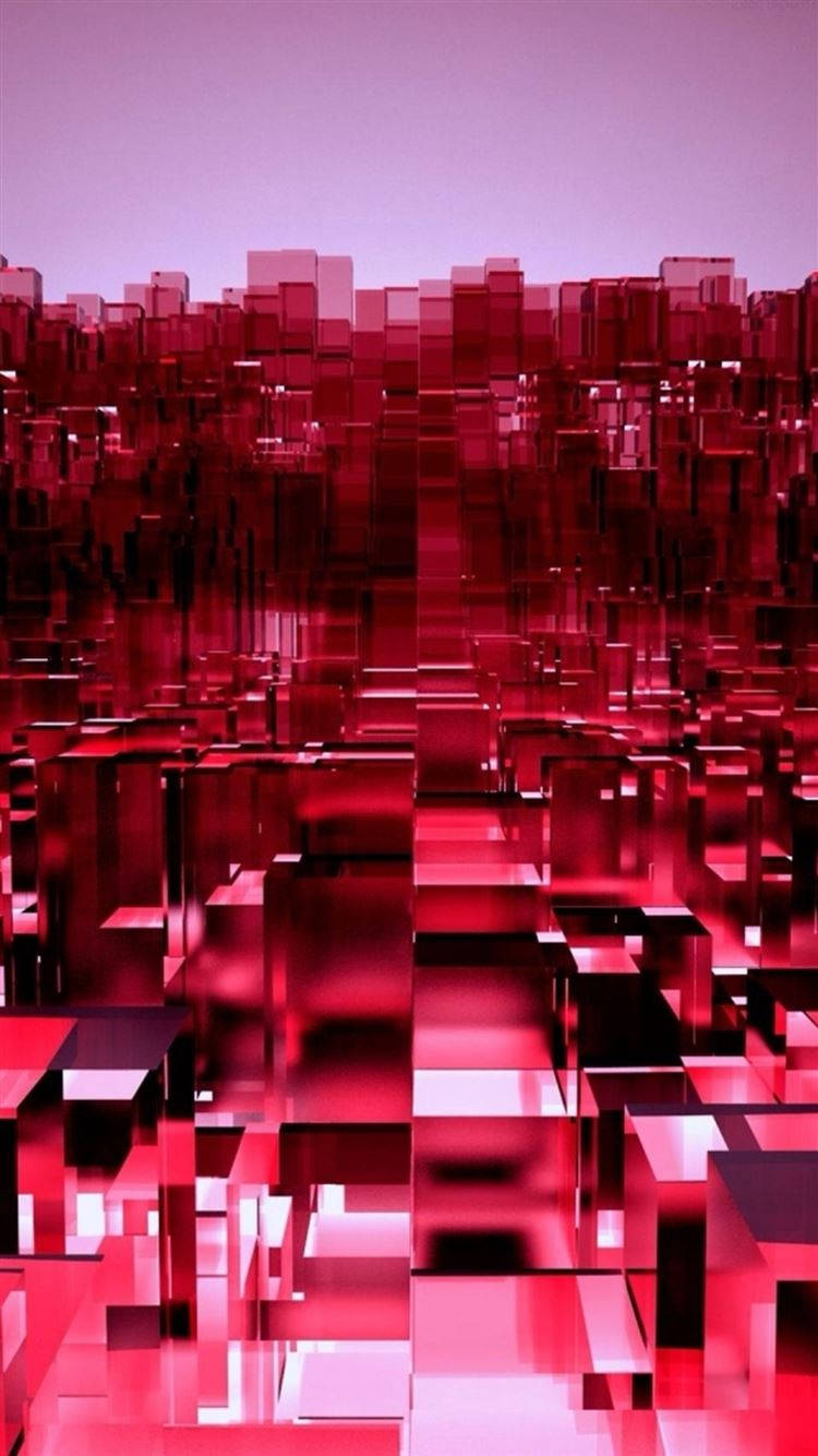 reflective pink 3d iphone, glowing red translucent cubes, futuristic cityscape, HD Phone Wallpaper